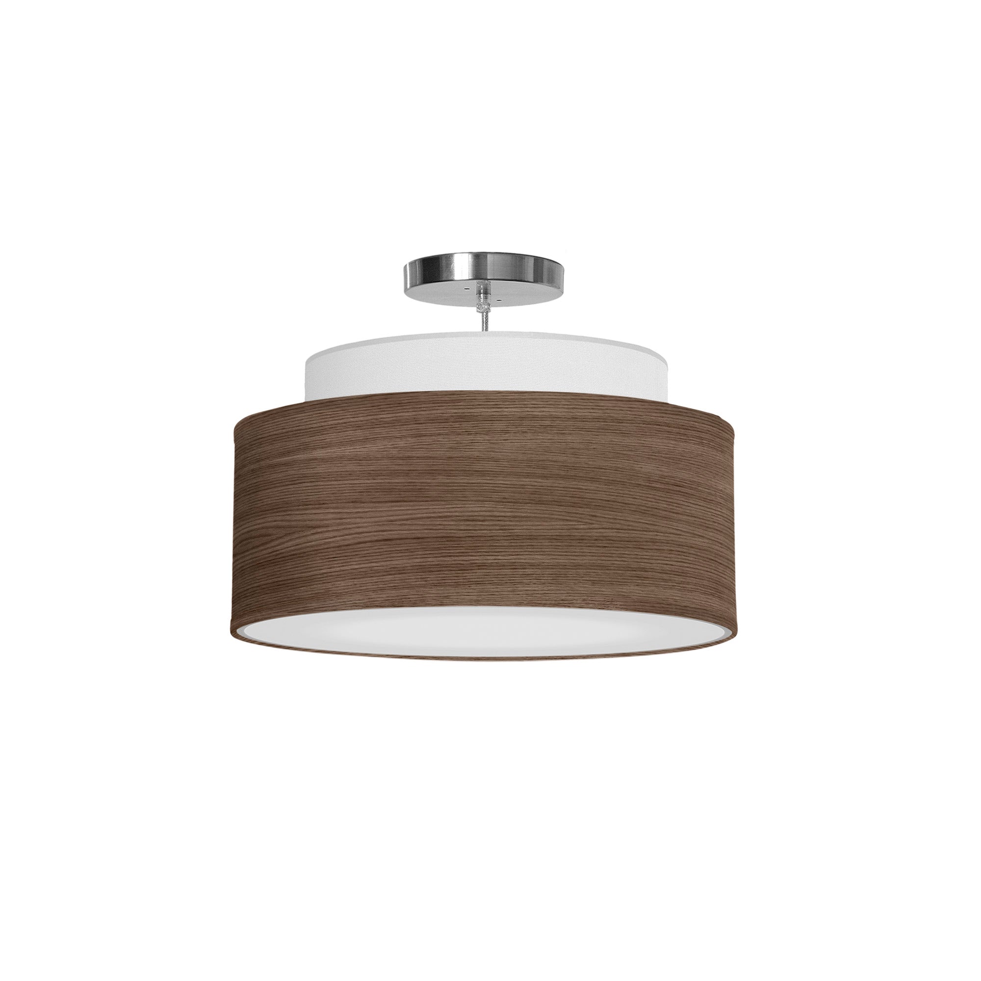 The Elsa Hanging Lamp from Seascape Fixtures with a photo veneer shade in walnut color.
