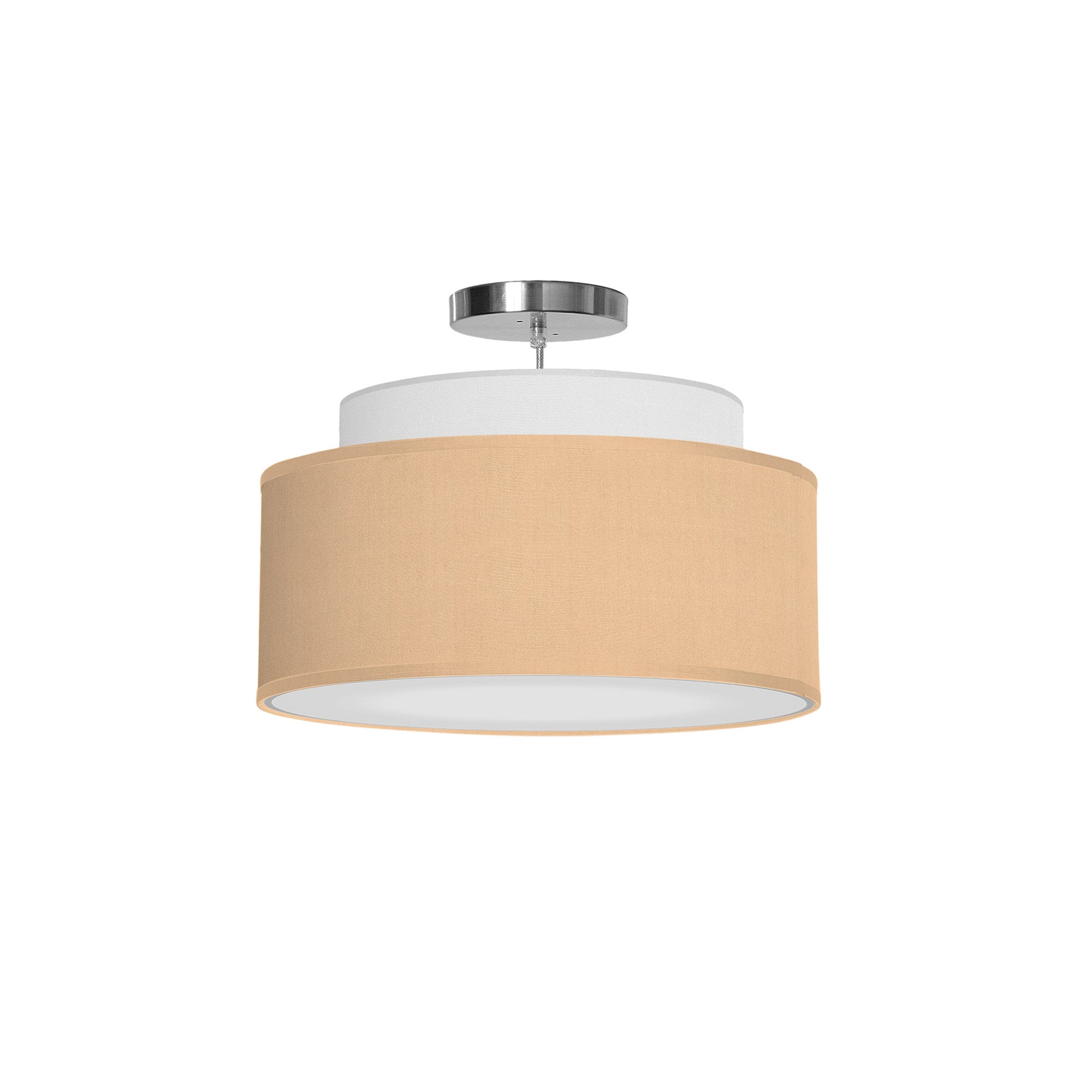 The Elsa Hanging Lamp from Seascape Fixtures with a silk shade in champagne color.