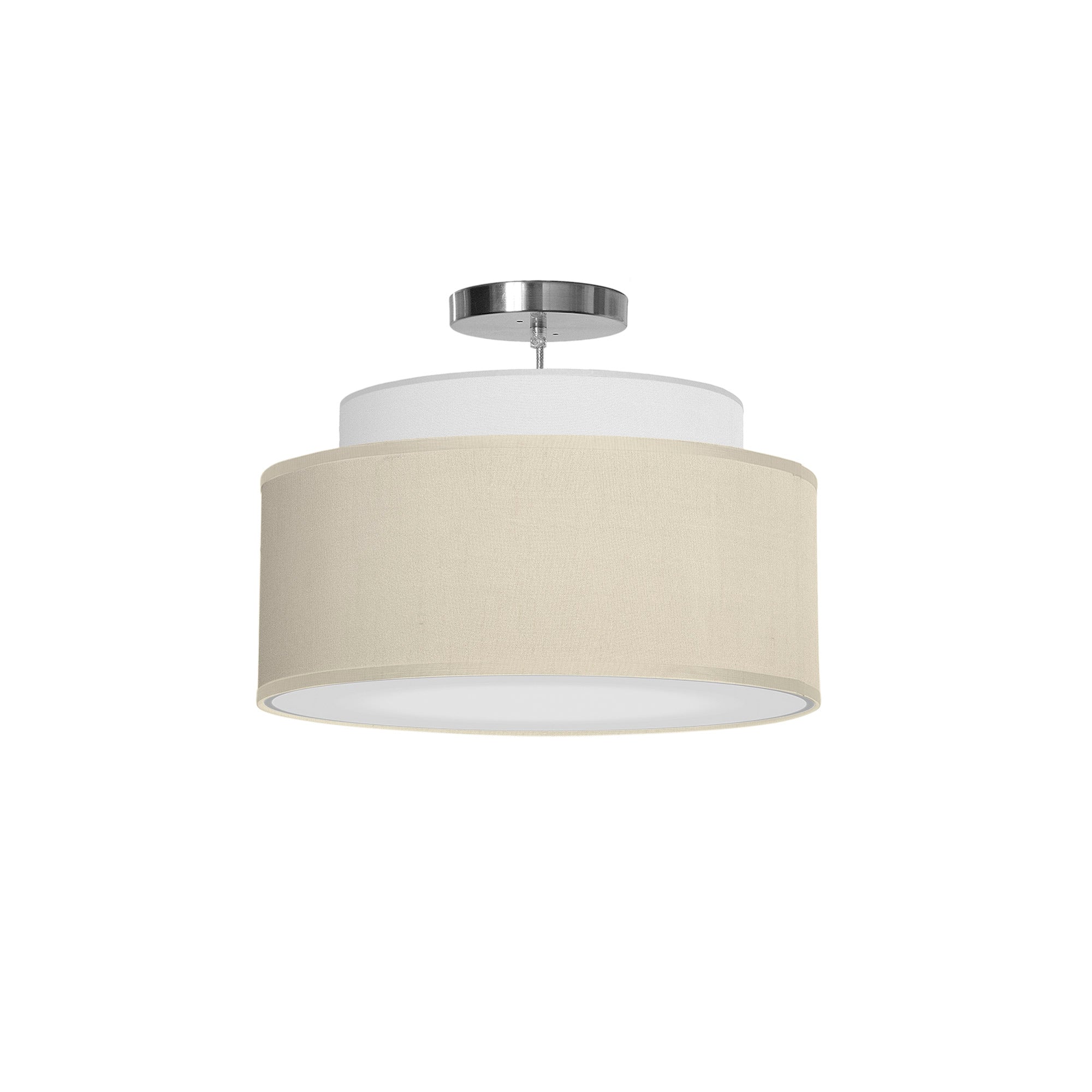 The Elsa Hanging Lamp from Seascape Fixtures with a silk shade in cream color.