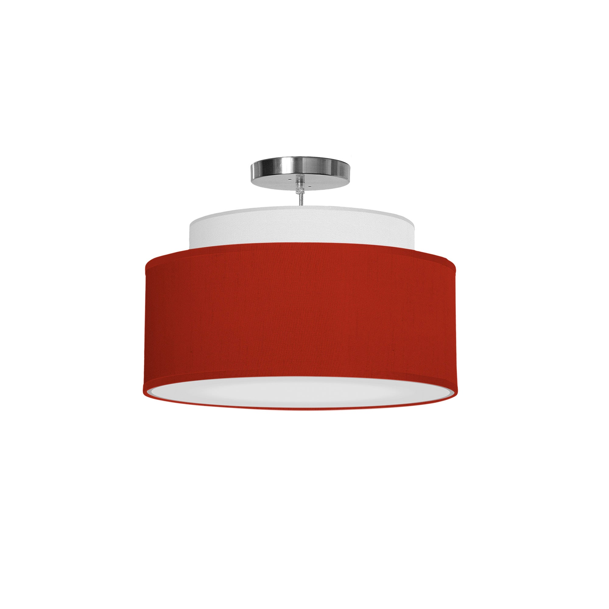 The Elsa Hanging Lamp from Seascape Fixtures with a silk shade in red color.
