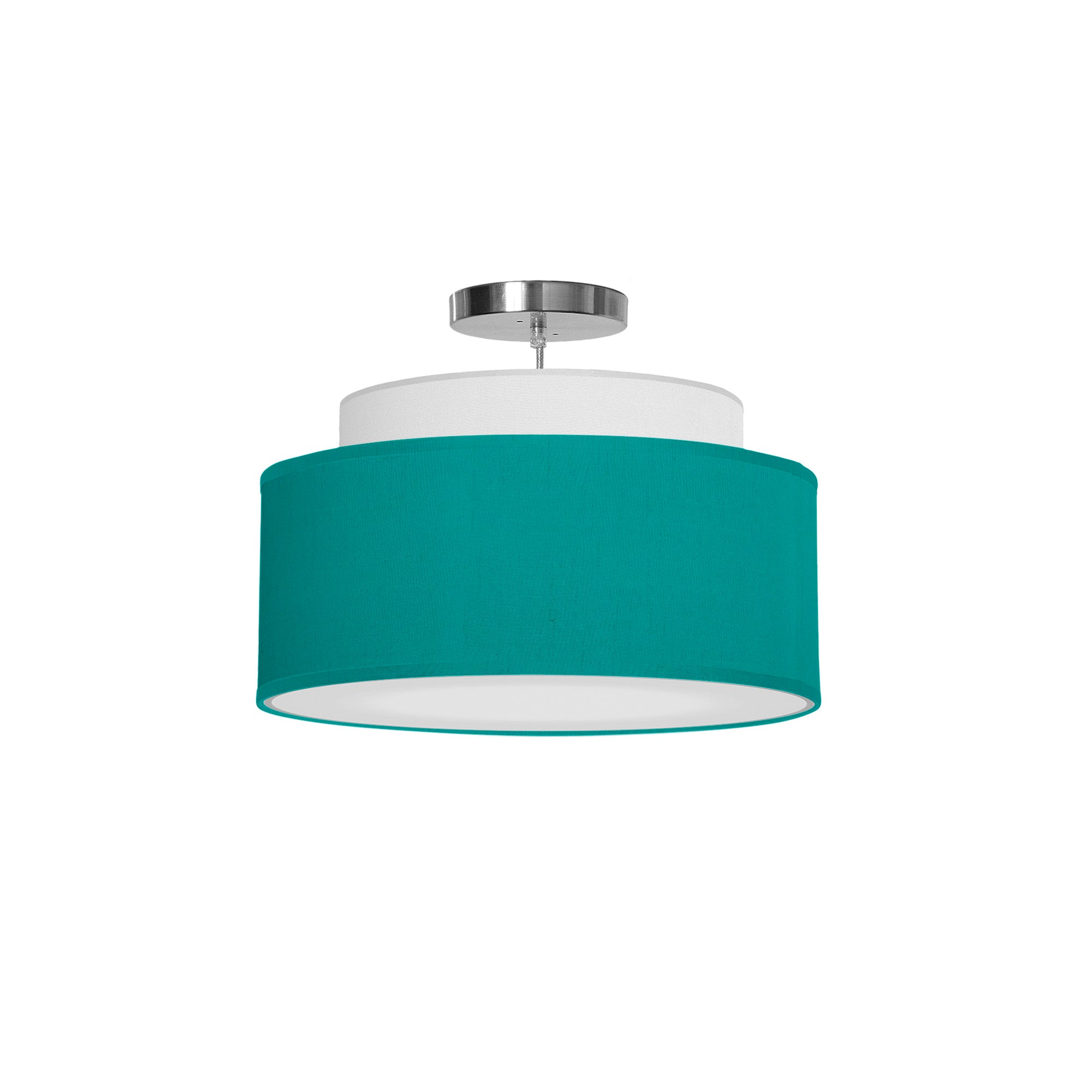 The Elsa Hanging Lamp from Seascape Fixtures with a silk shade in turquoise color.