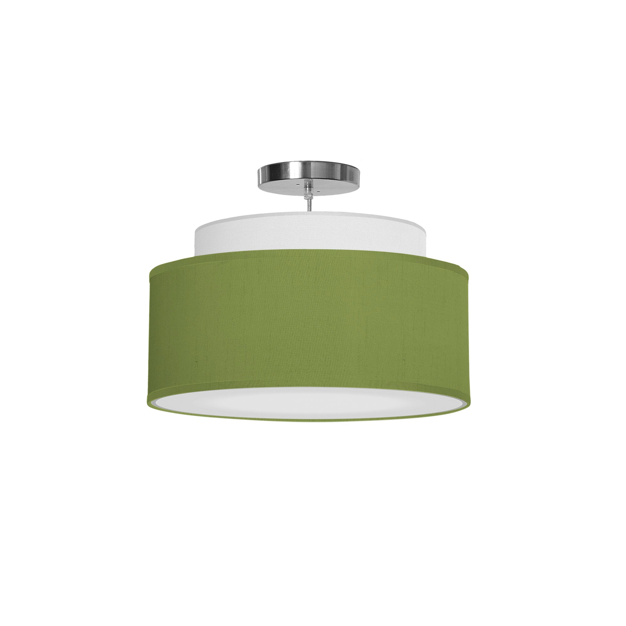 The Elsa Hanging Lamp from Seascape Fixtures with a silk shade in verde color.