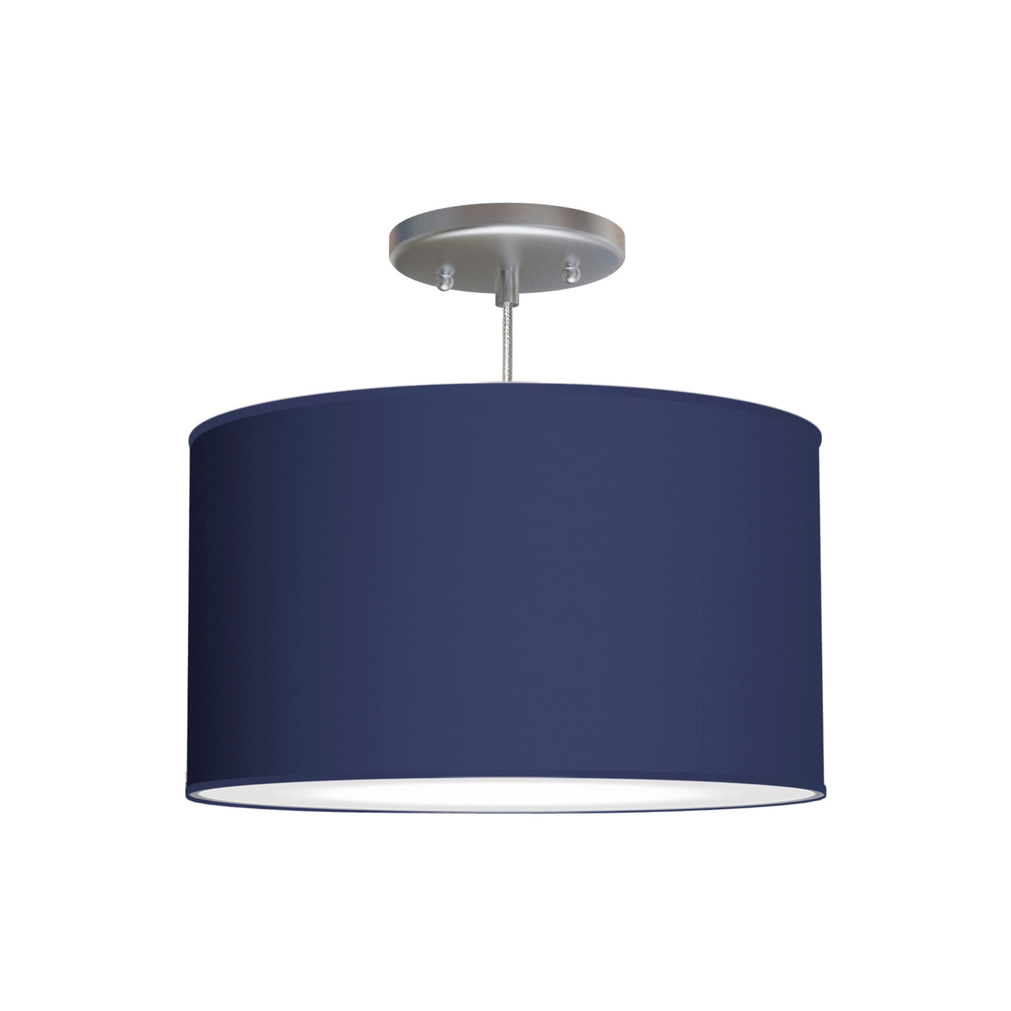 The Gab Hanging Lamp from Seascape Fixtures with a linen shade in navy color.