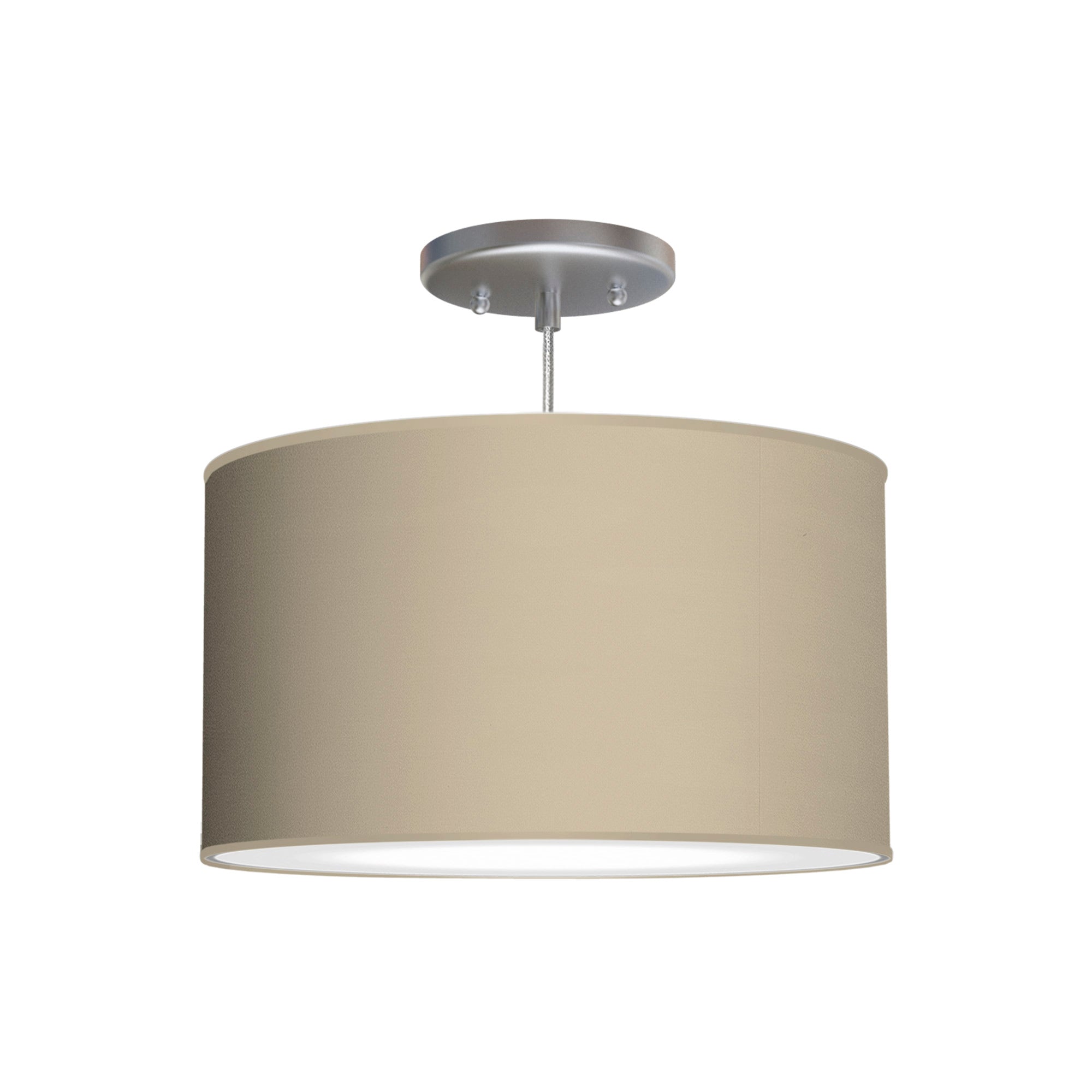 The Gab Hanging Lamp from Seascape Fixtures with a linen shade in tan color.