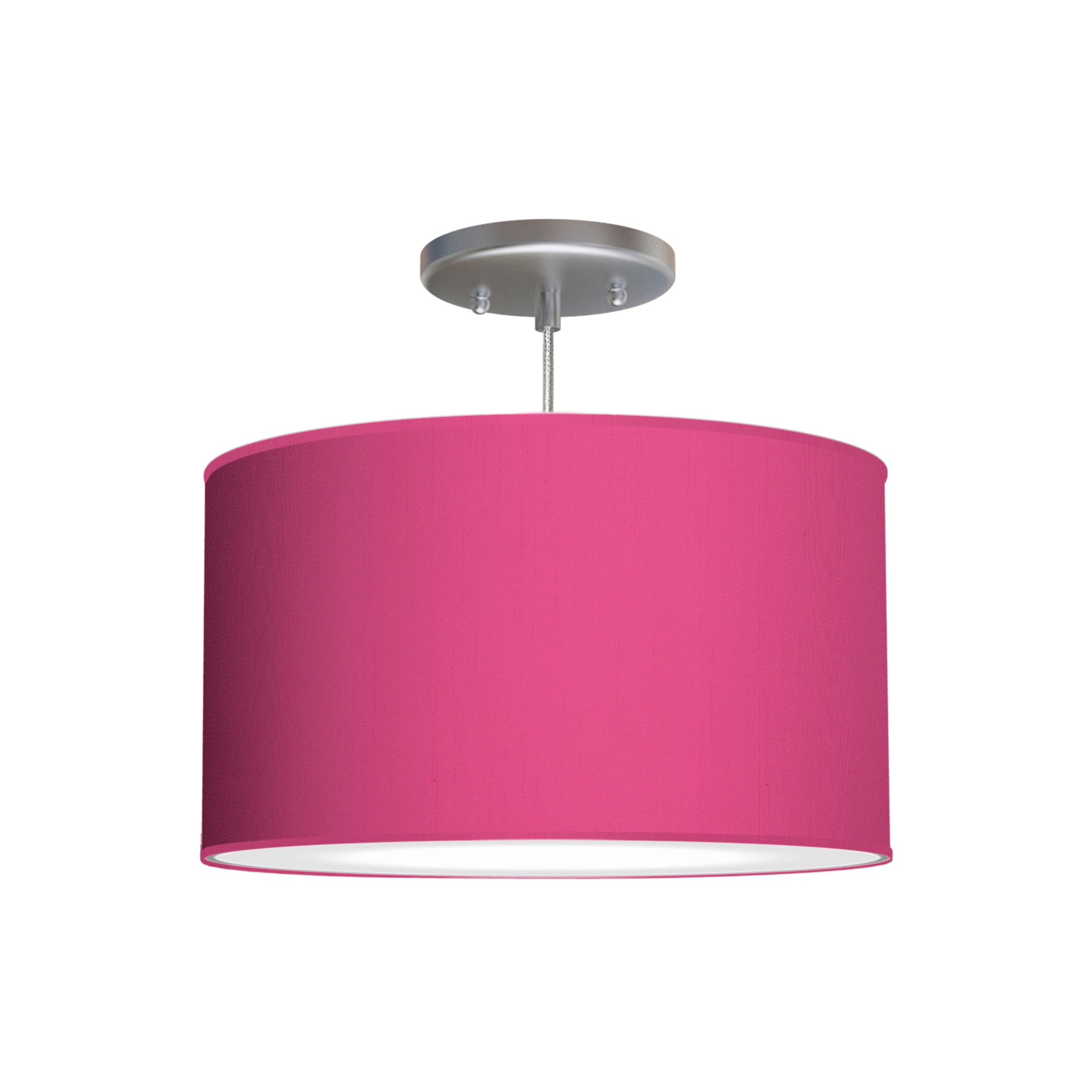 The Gab Hanging Lamp from Seascape Fixtures with a silk shade in berry color.