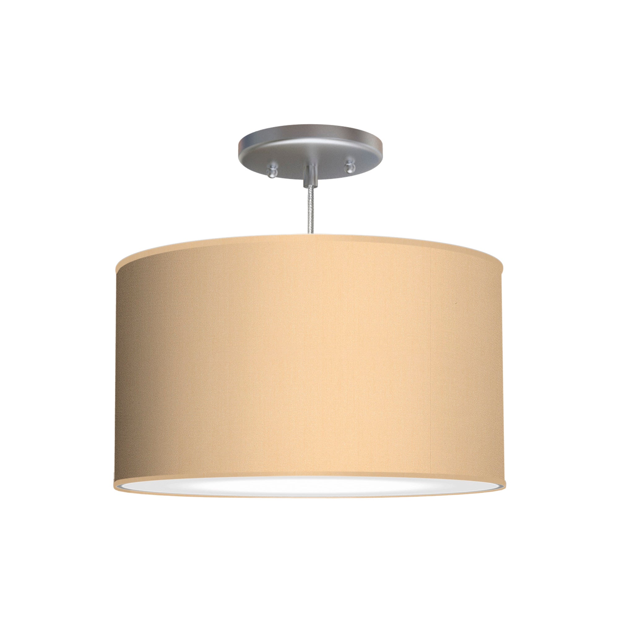 The Gab Hanging Lamp from Seascape Fixtures with a silk shade in champagne color.