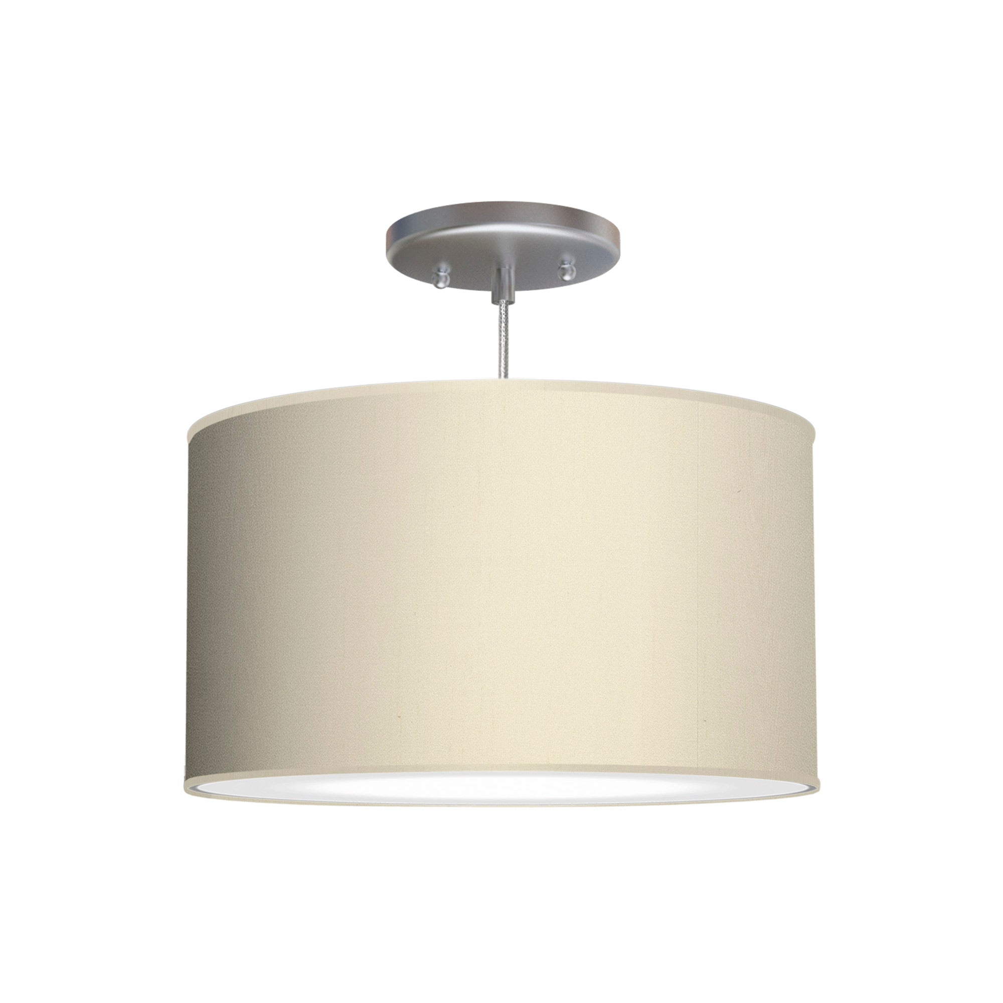 The Gab Hanging Lamp from Seascape Fixtures with a silk shade in cream color.