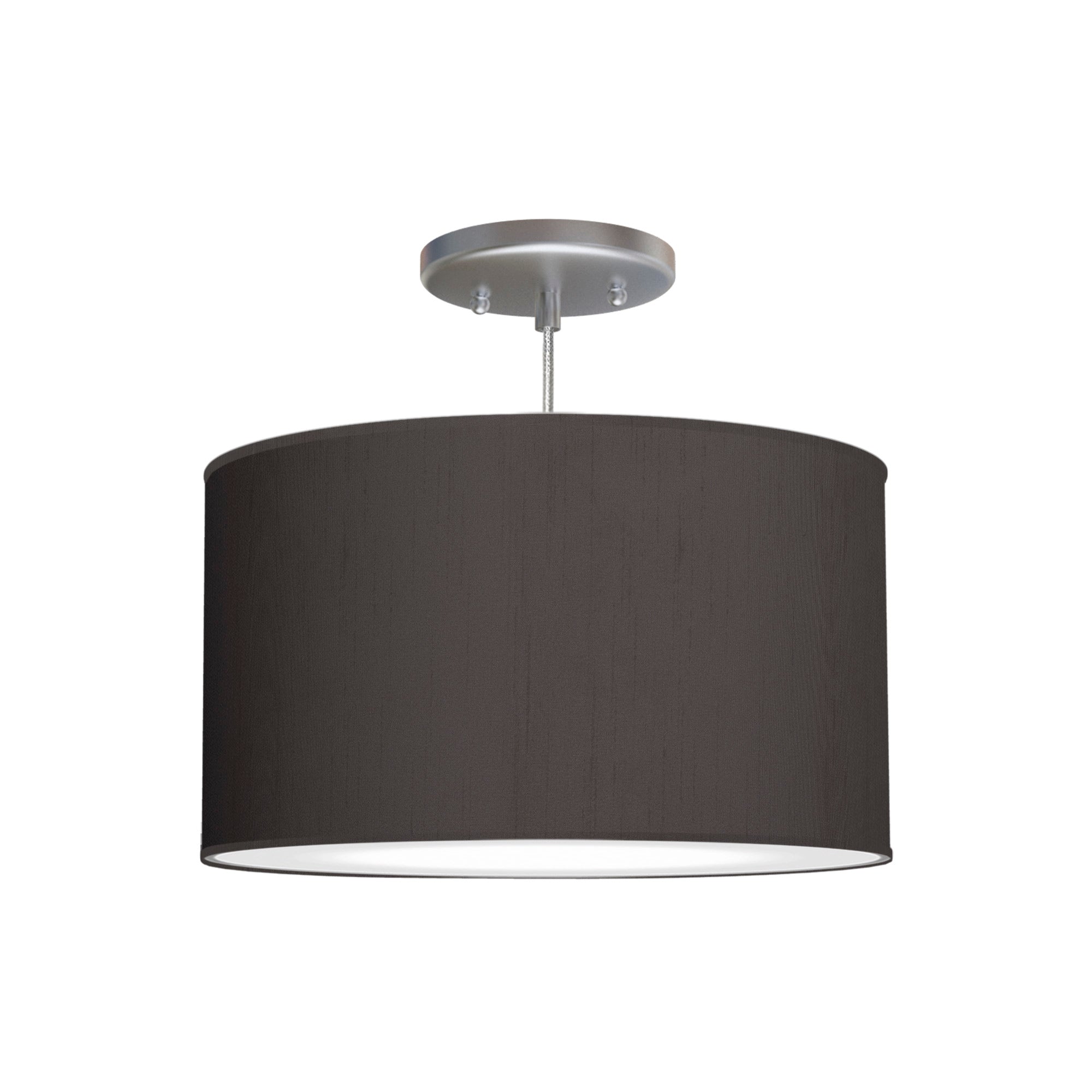 The Gab Hanging Lamp from Seascape Fixtures with a silk shade in ebony color.