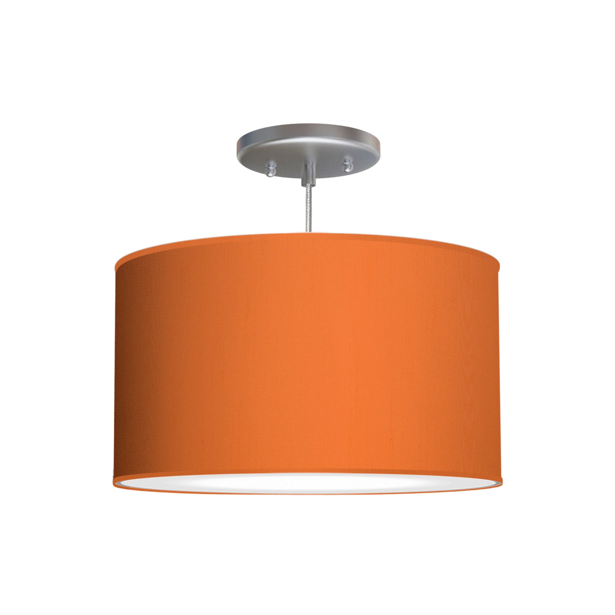 The Gab Hanging Lamp from Seascape Fixtures with a silk shade in orange color.