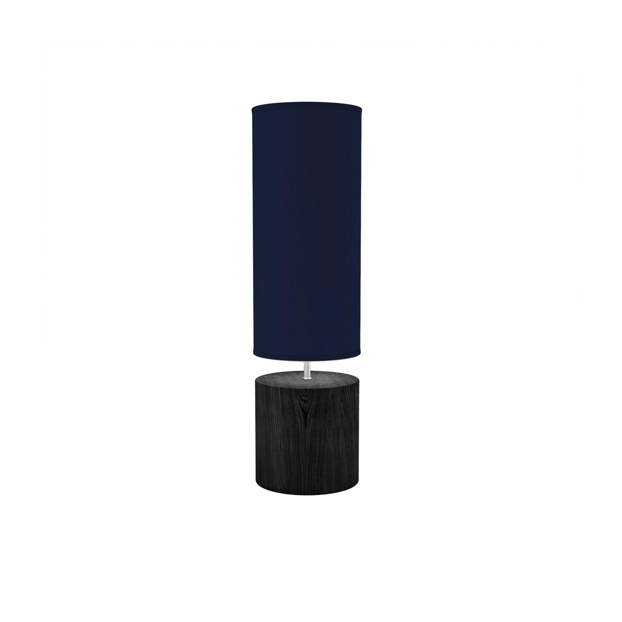 The Laurie Table Lamp from Seascape Fixtures with the ebony base with linen shade in navy color.