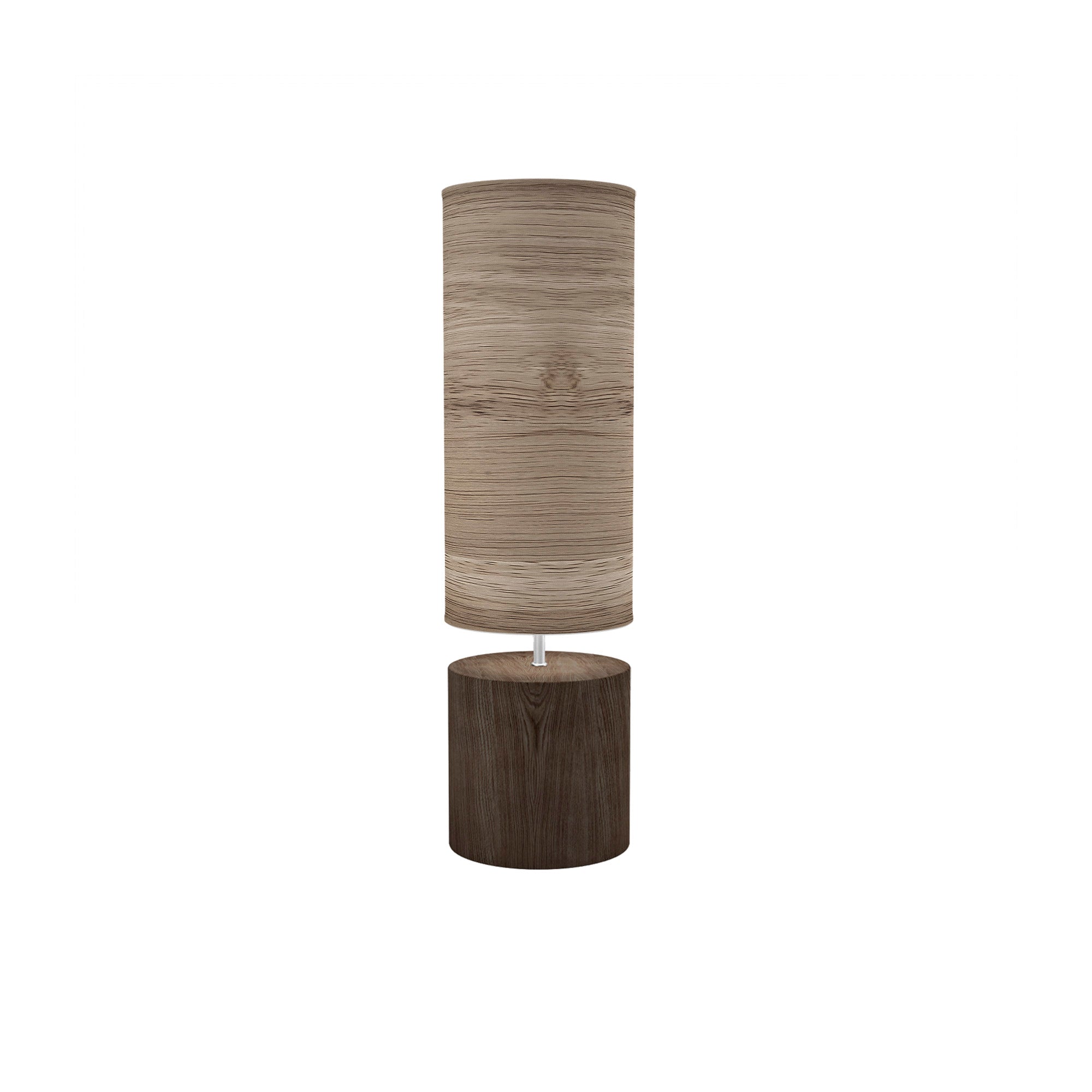 The Laurie Table Lamp from Seascape Fixtures with the walnut base with a photo veneer shade in natural  color.