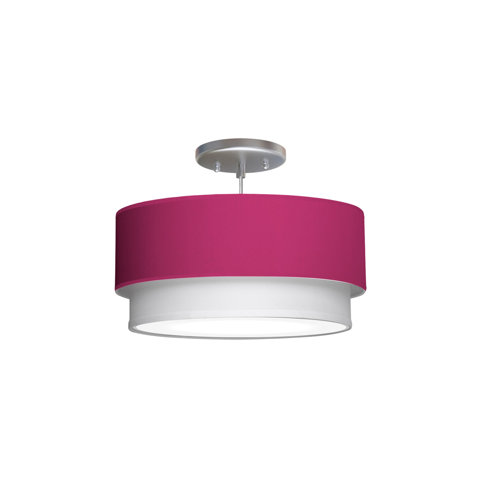 The Lenny Hanging Lamp from Seascape Fixtures with a silk shade in berry color.