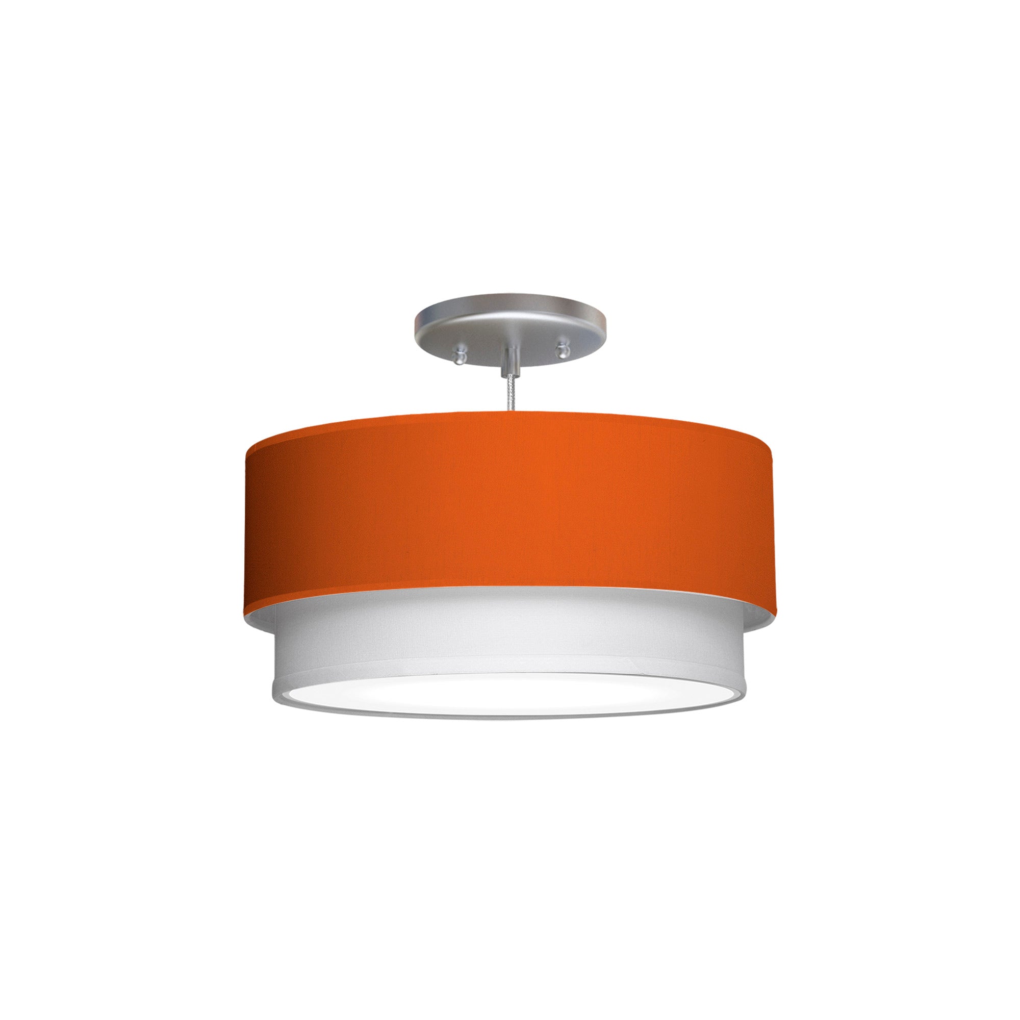The Lenny Hanging Lamp from Seascape Fixtures with a silk shade in orange color.