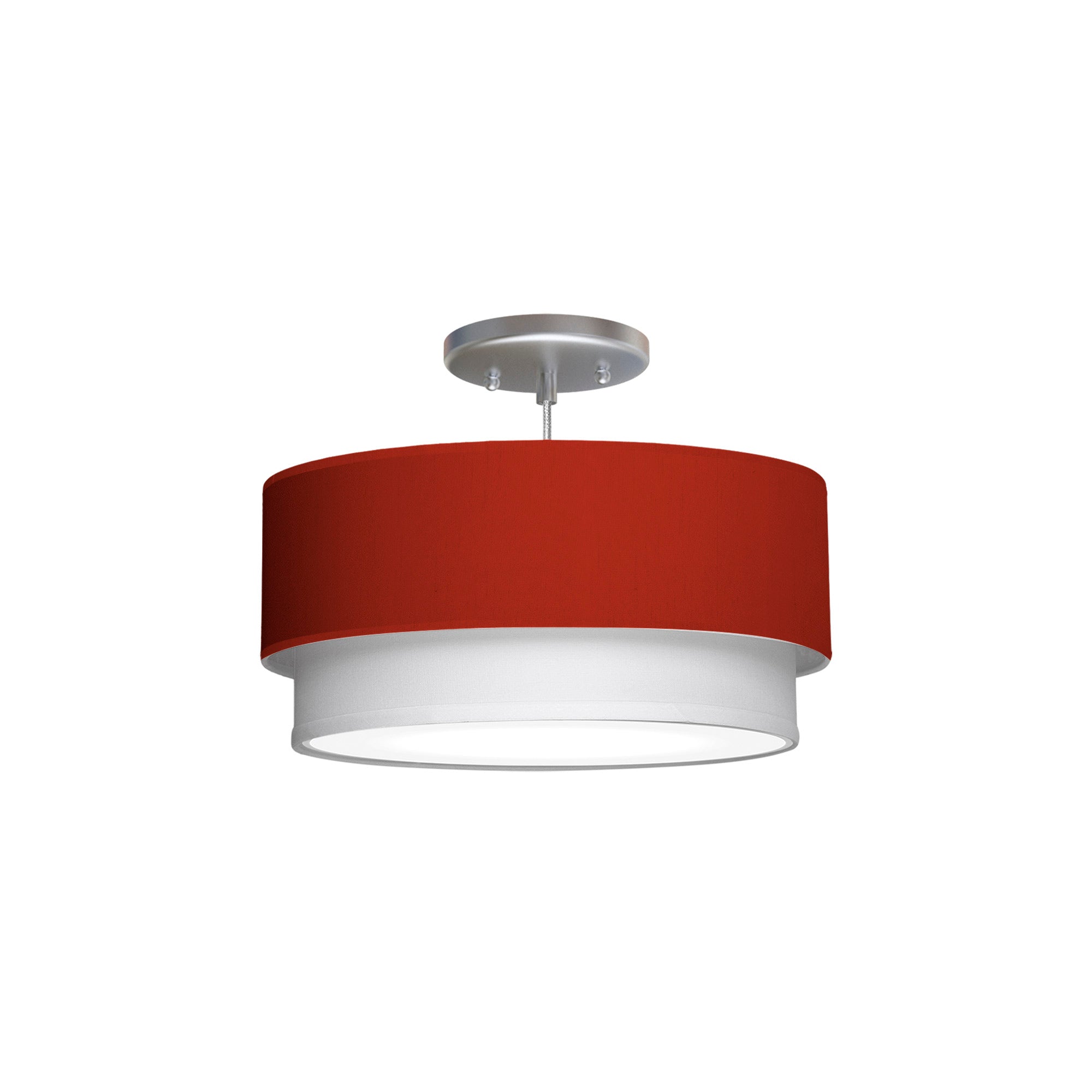 The Lenny Hanging Lamp from Seascape Fixtures with a silk shade in red color.