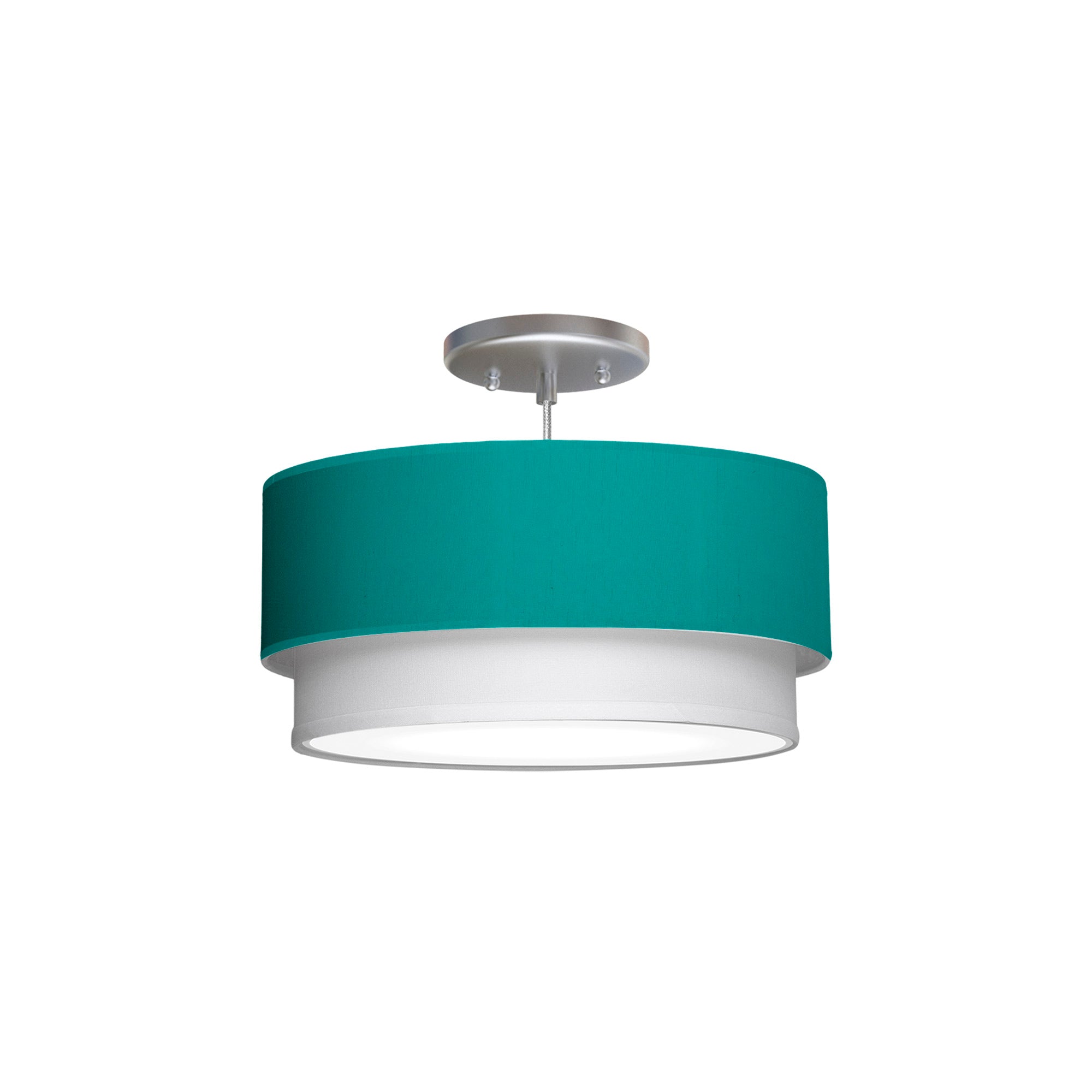 The Lenny Hanging Lamp from Seascape Fixtures with a silk shade in turquoise color.