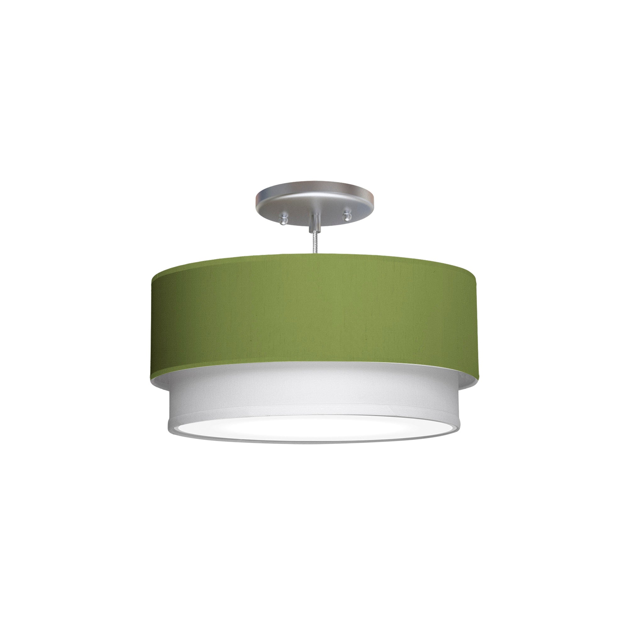 The Lenny Hanging Lamp from Seascape Fixtures with a silk shade in verde color.