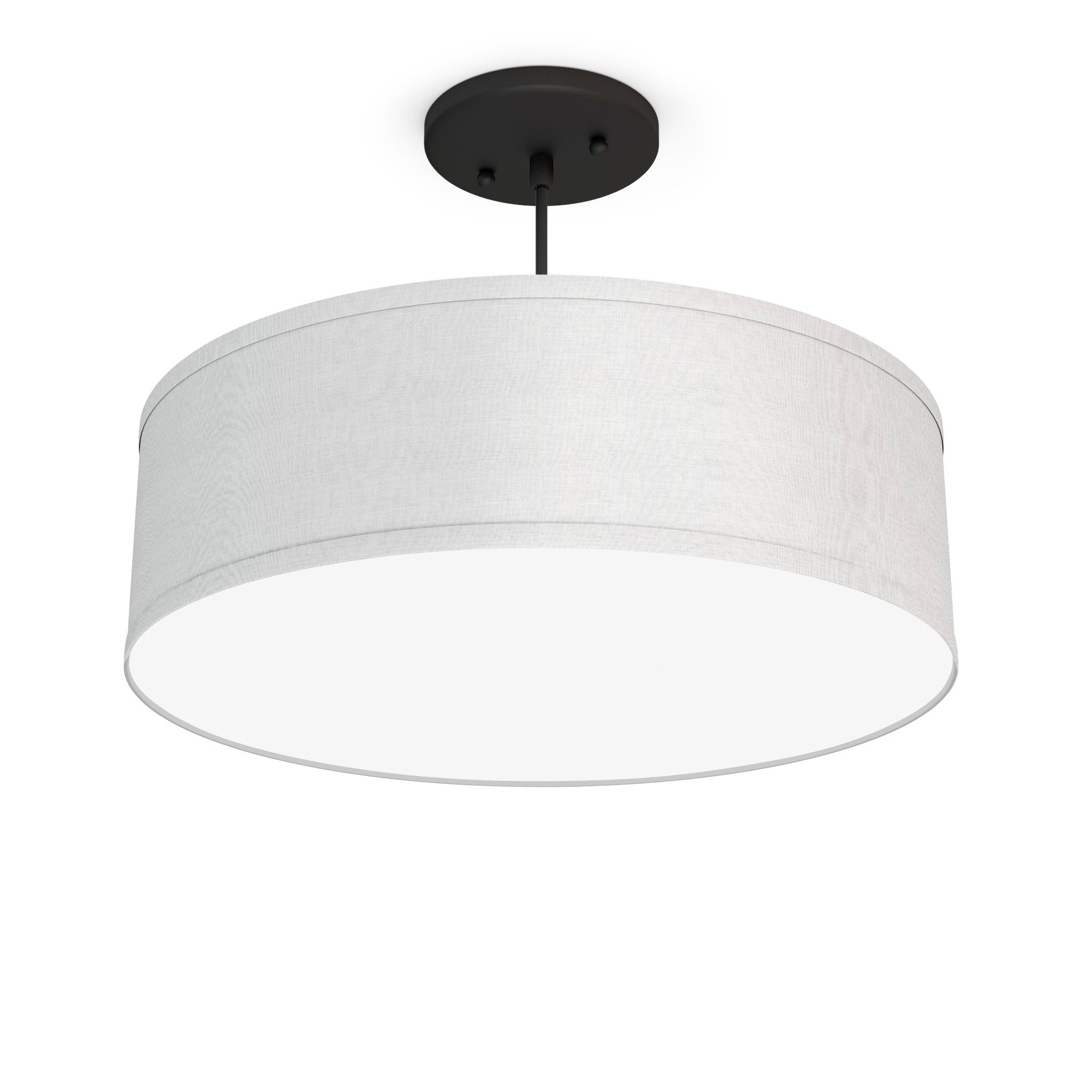 The Sheila Hanging Lamp from Seascape Fixtures with the black base in linen, white color.
