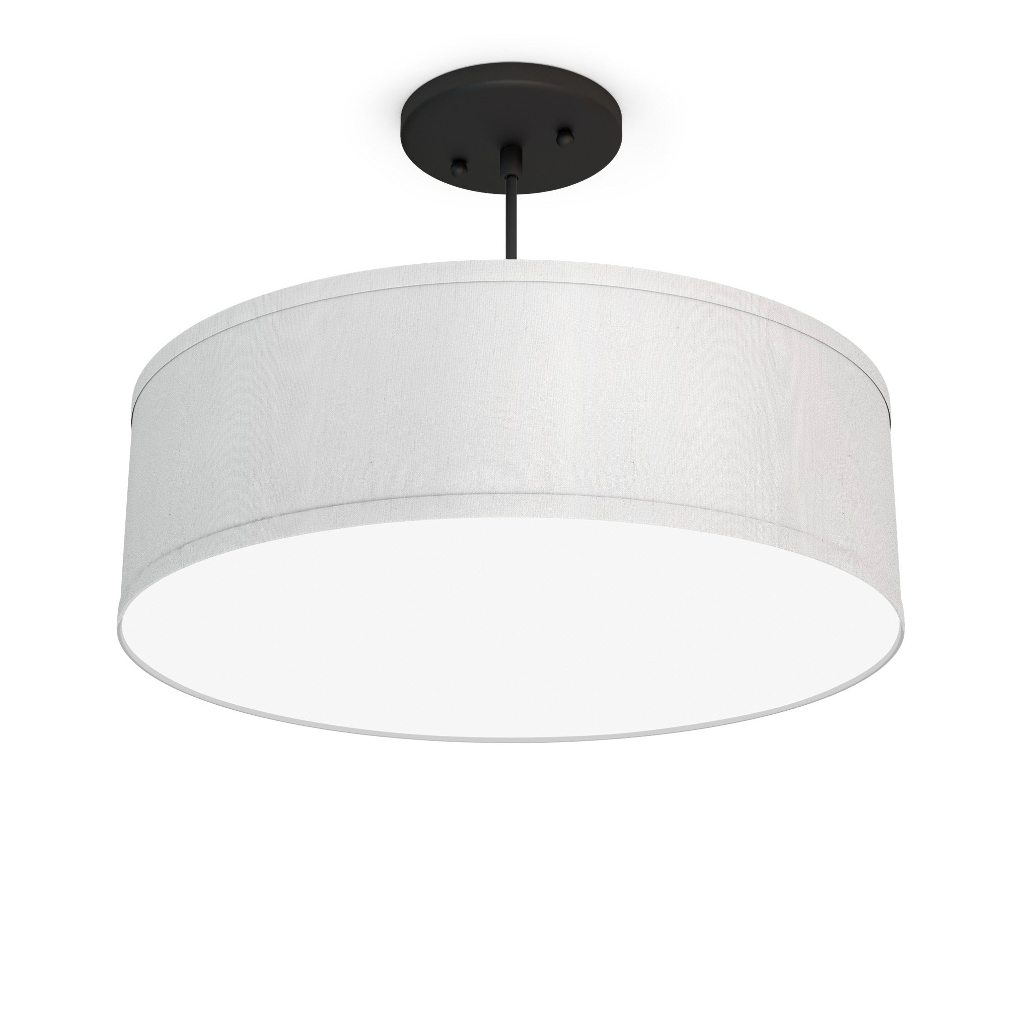 The Sheila Hanging Lamp from Seascape Fixtures with the black base in silk, white color.