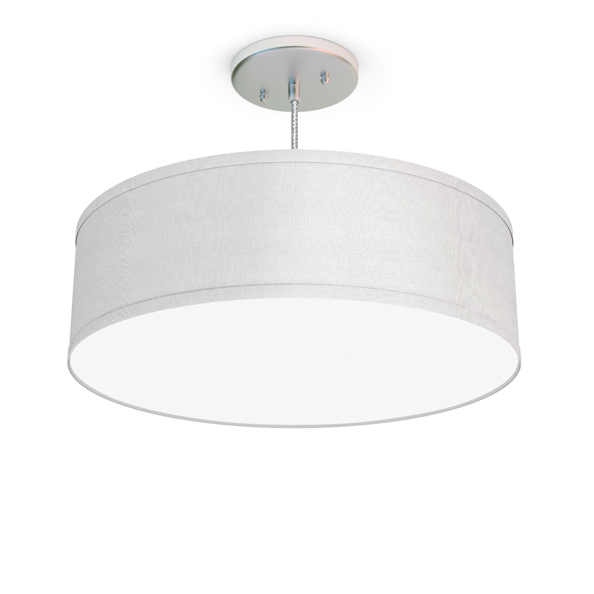 The Sheila Hanging Lamp from Seascape Fixtures with the nickel base in linen, white color.
