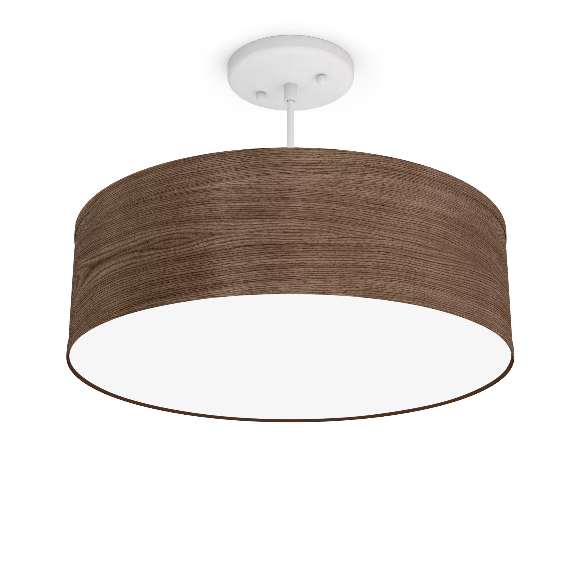 The Sheila Hanging Lamp from Seascape Fixtures with the white base in photo veneer, walnut color.