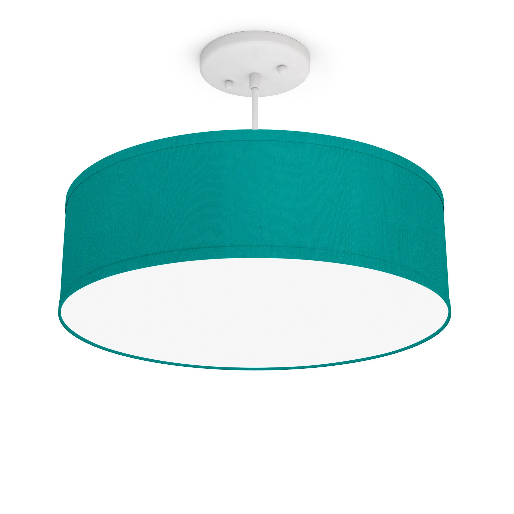 The Sheila Hanging Lamp from Seascape Fixtures with the white base in silk, turquoise  color.