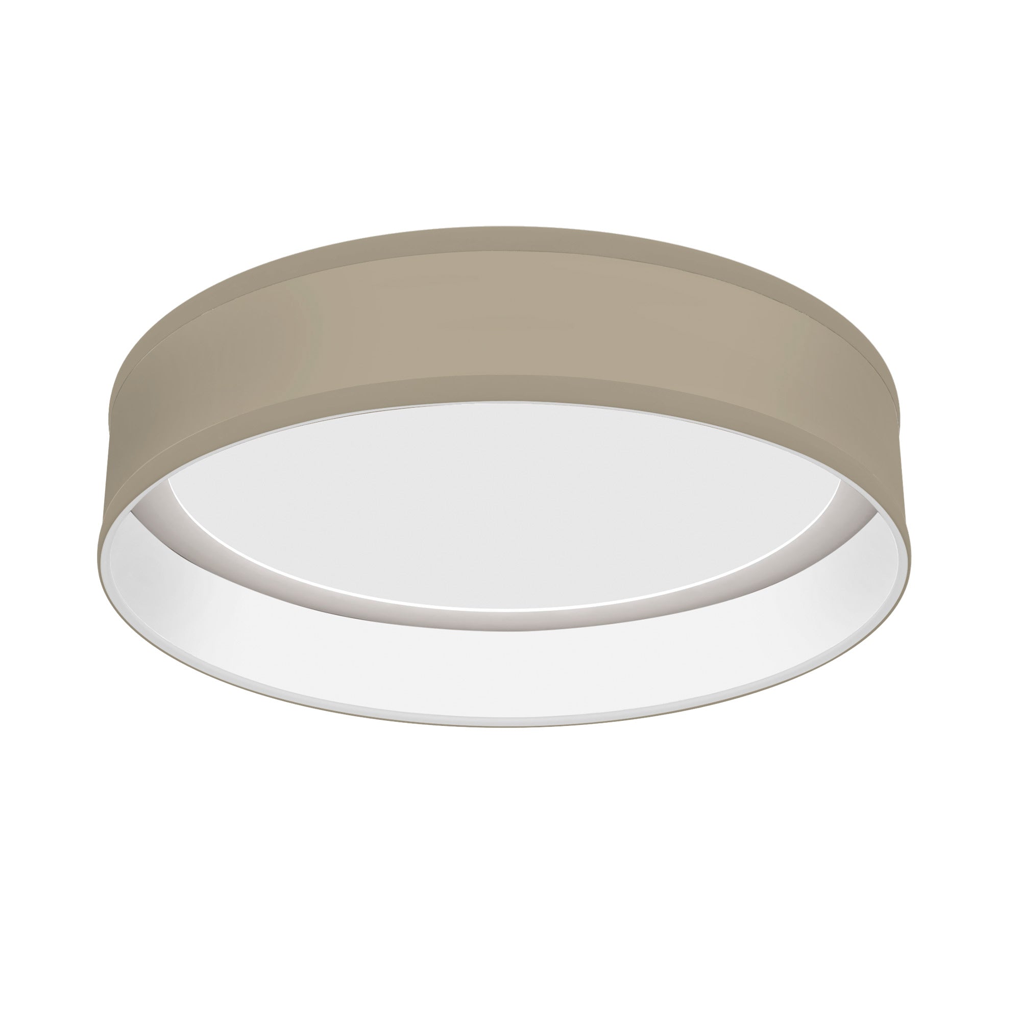 The Vince Flush Mount from Seascape Fixtures with a linen shade in tan color.