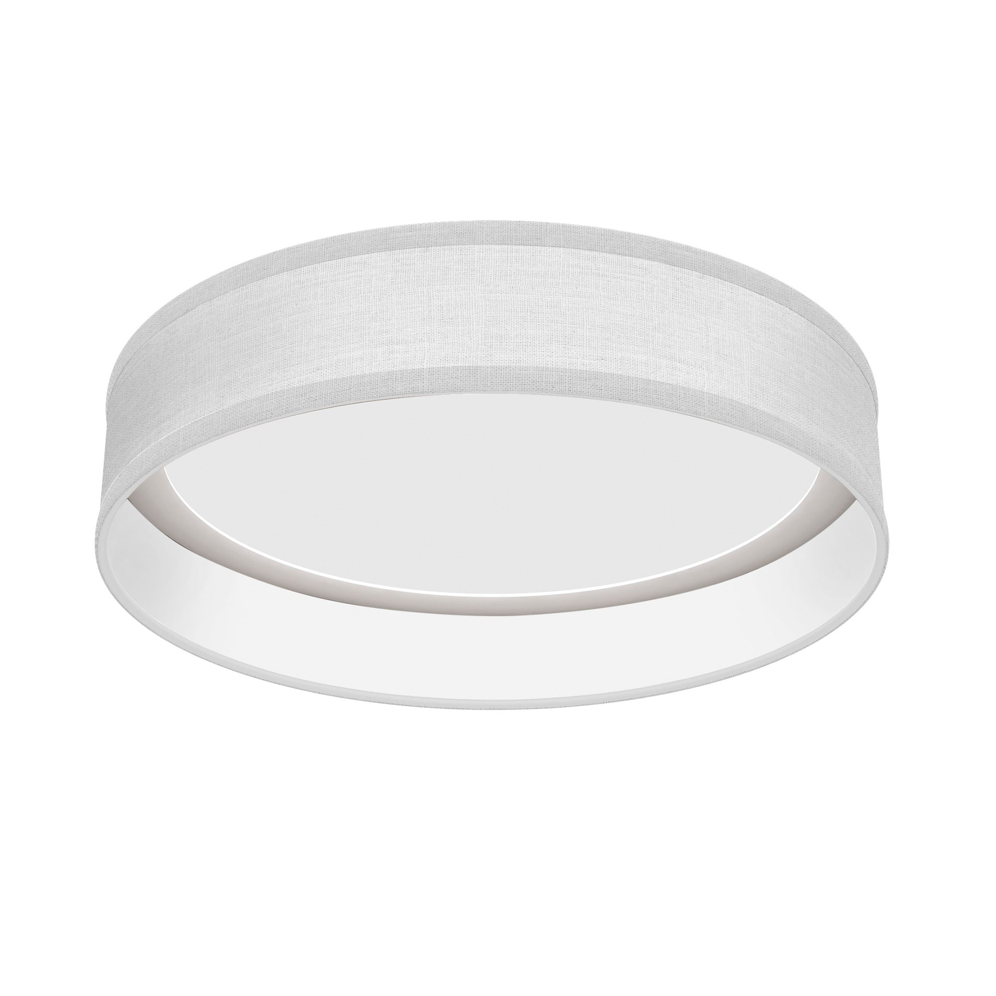 The Vince Flush Mount from Seascape Fixtures with a linen shade in white color.