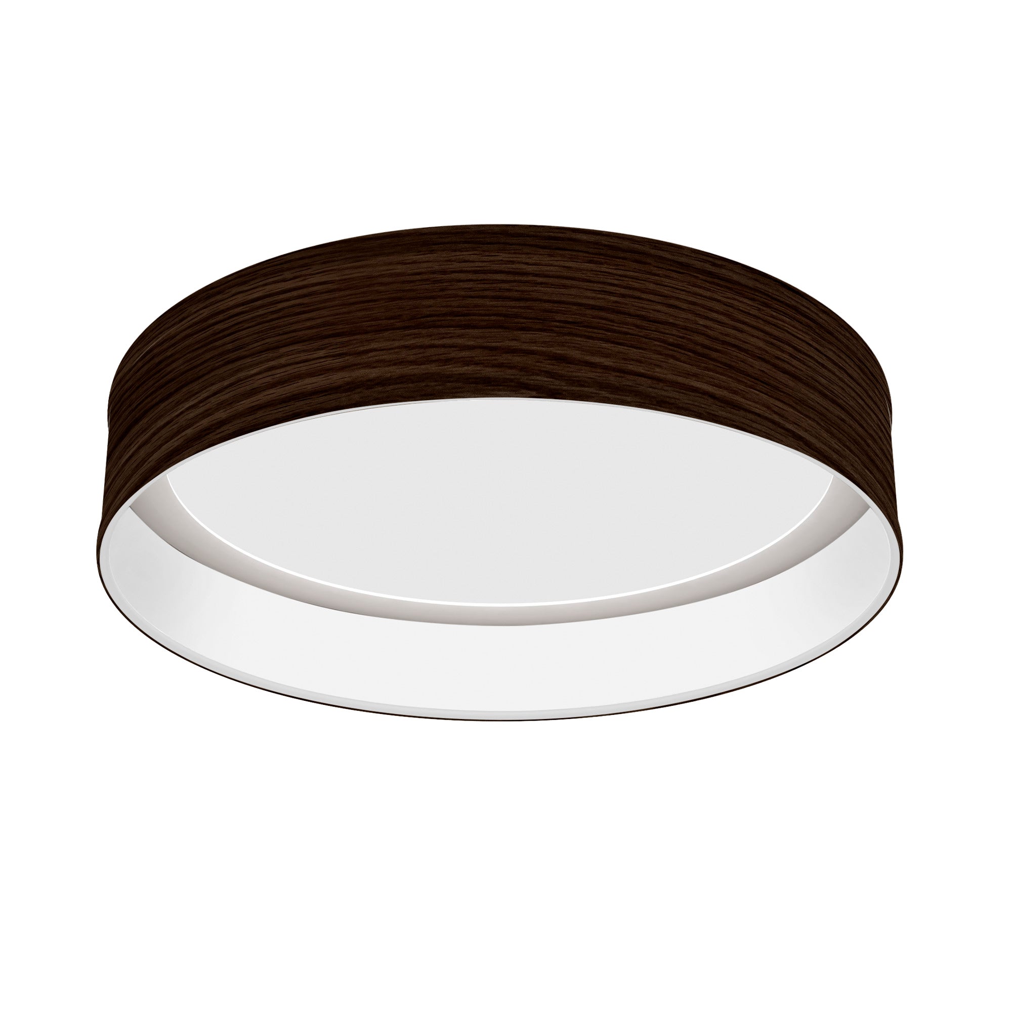 The Vince Flush Mount from Seascape Fixtures with a photo veneer shade in chocolate color.