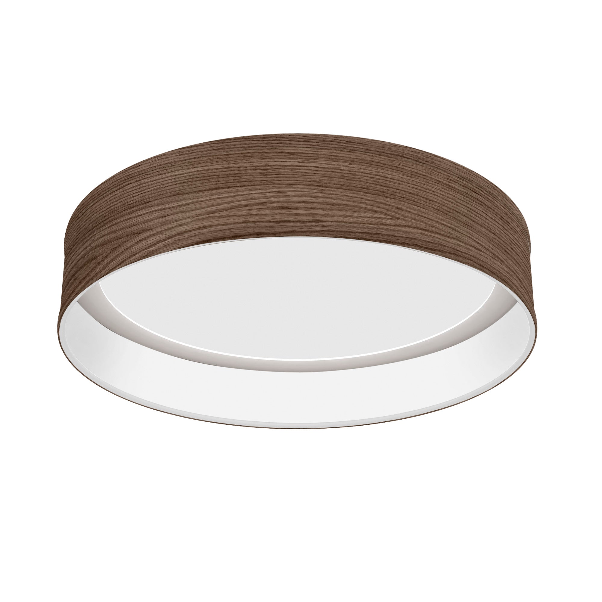 The Vince Flush Mount from Seascape Fixtures with a photo veneer shade in walnut color.