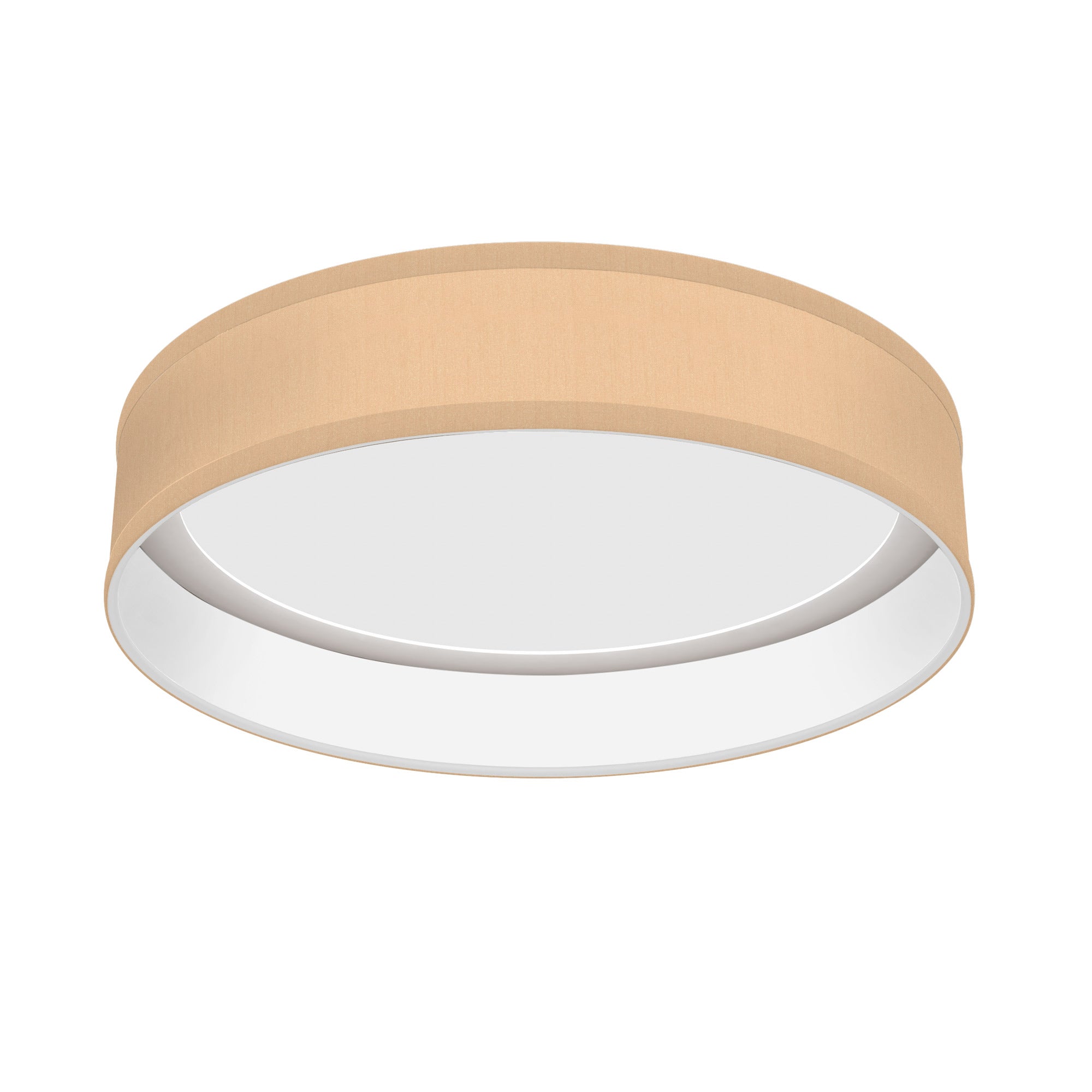 The Vince Flush Mount from Seascape Fixtures with a silk shade in champagne color.