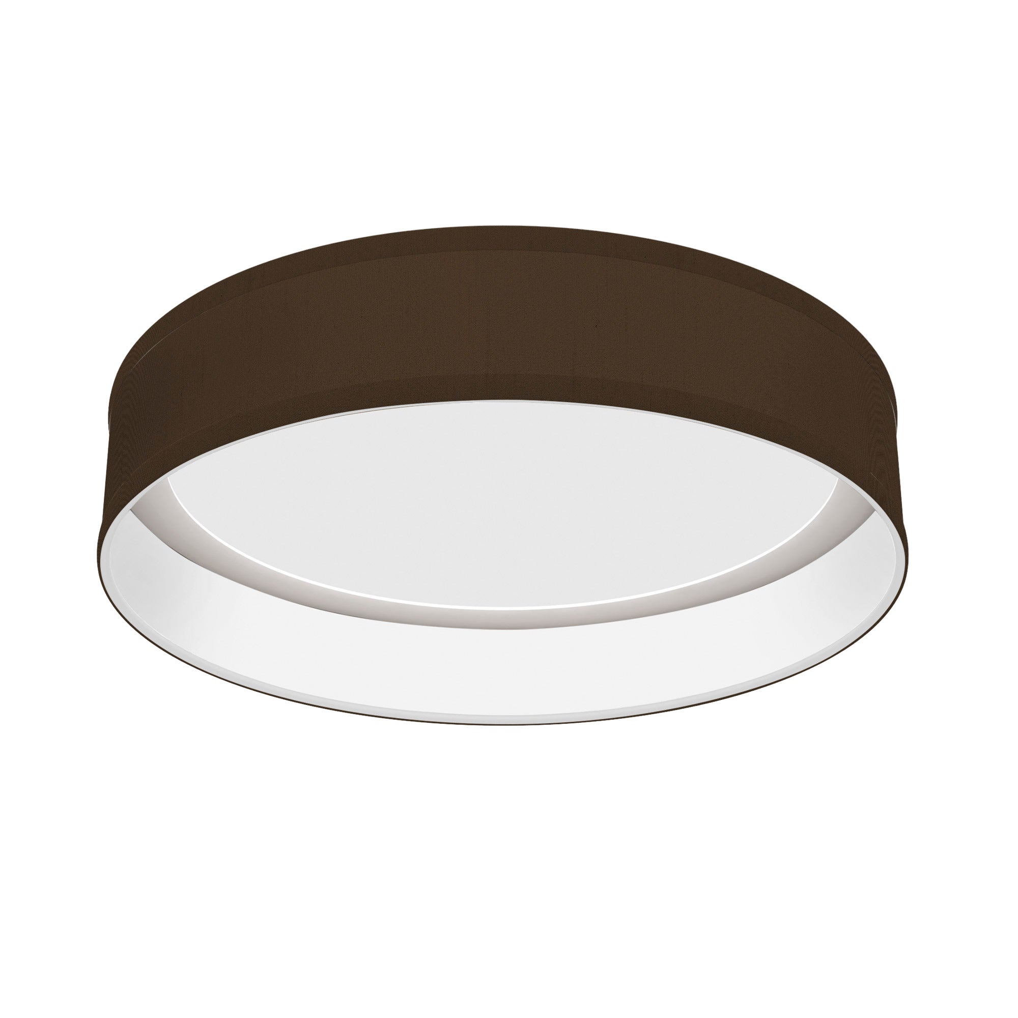 The Vince Flush Mount from Seascape Fixtures with a silk shade in chocolate color.