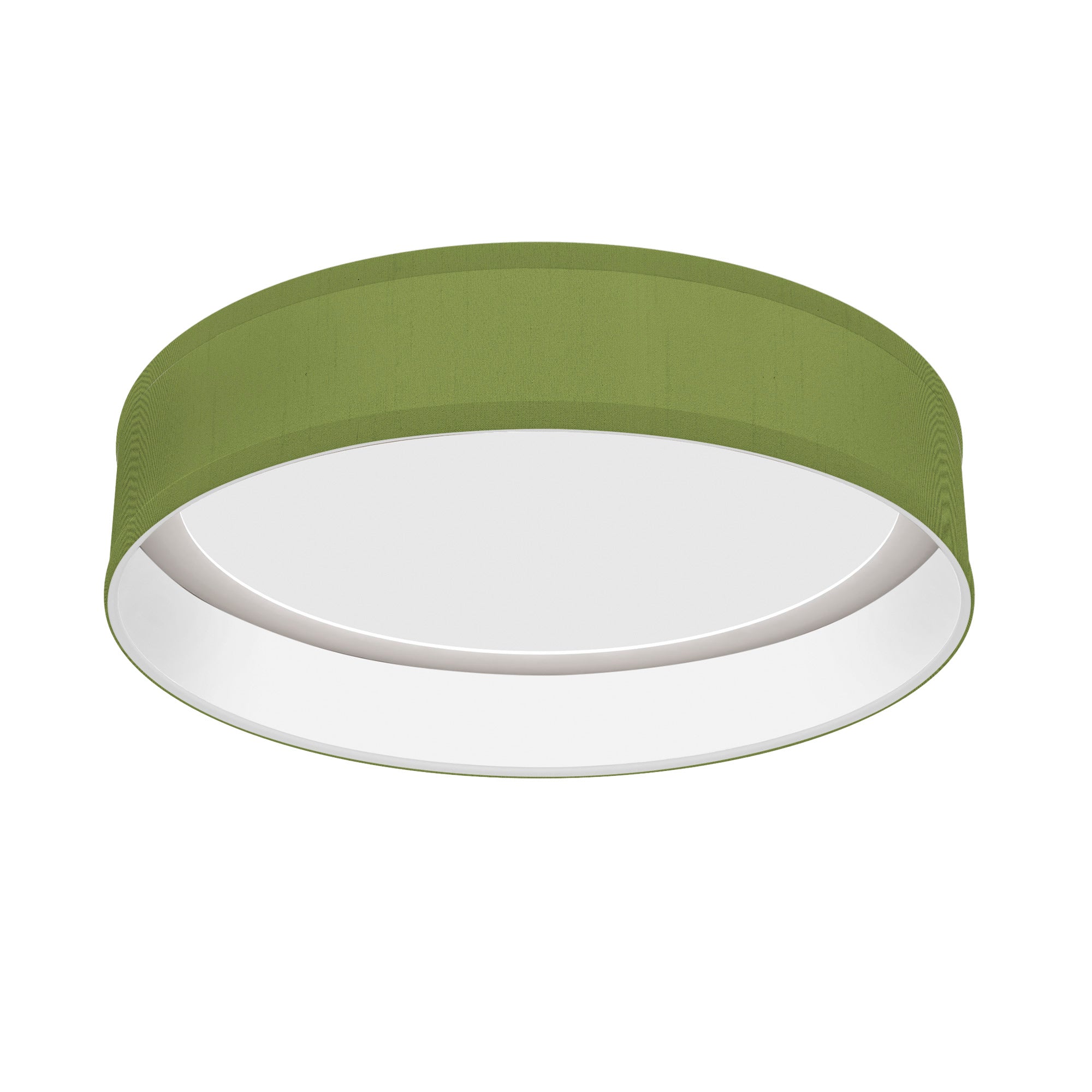 The Vince Flush Mount from Seascape Fixtures with a silk shade in verde color.