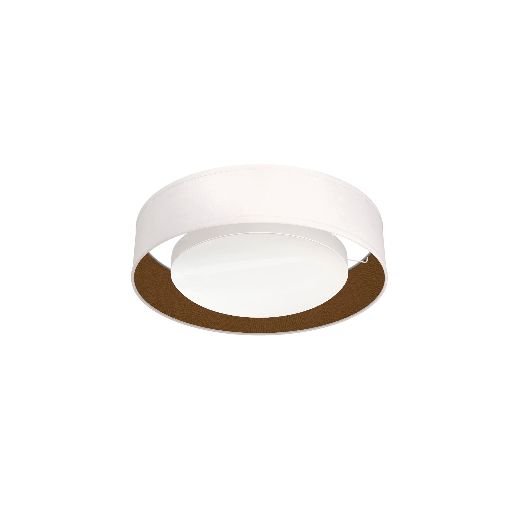 The Vinny Flush Mount from Seascape Fixtures with a silk shade in antique copper color.