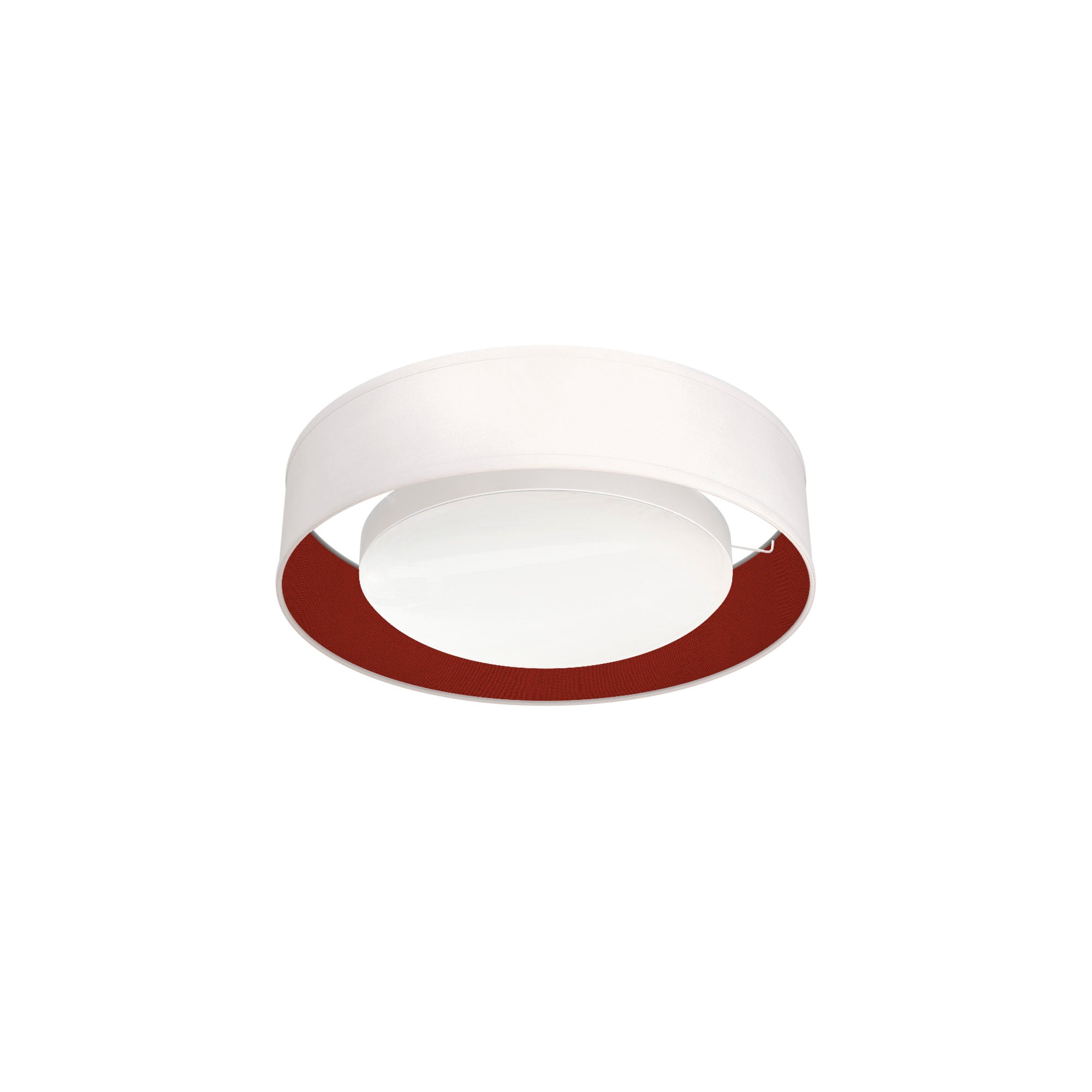 The Vinny Flush Mount from Seascape Fixtures with a silk shade in burgundy color.