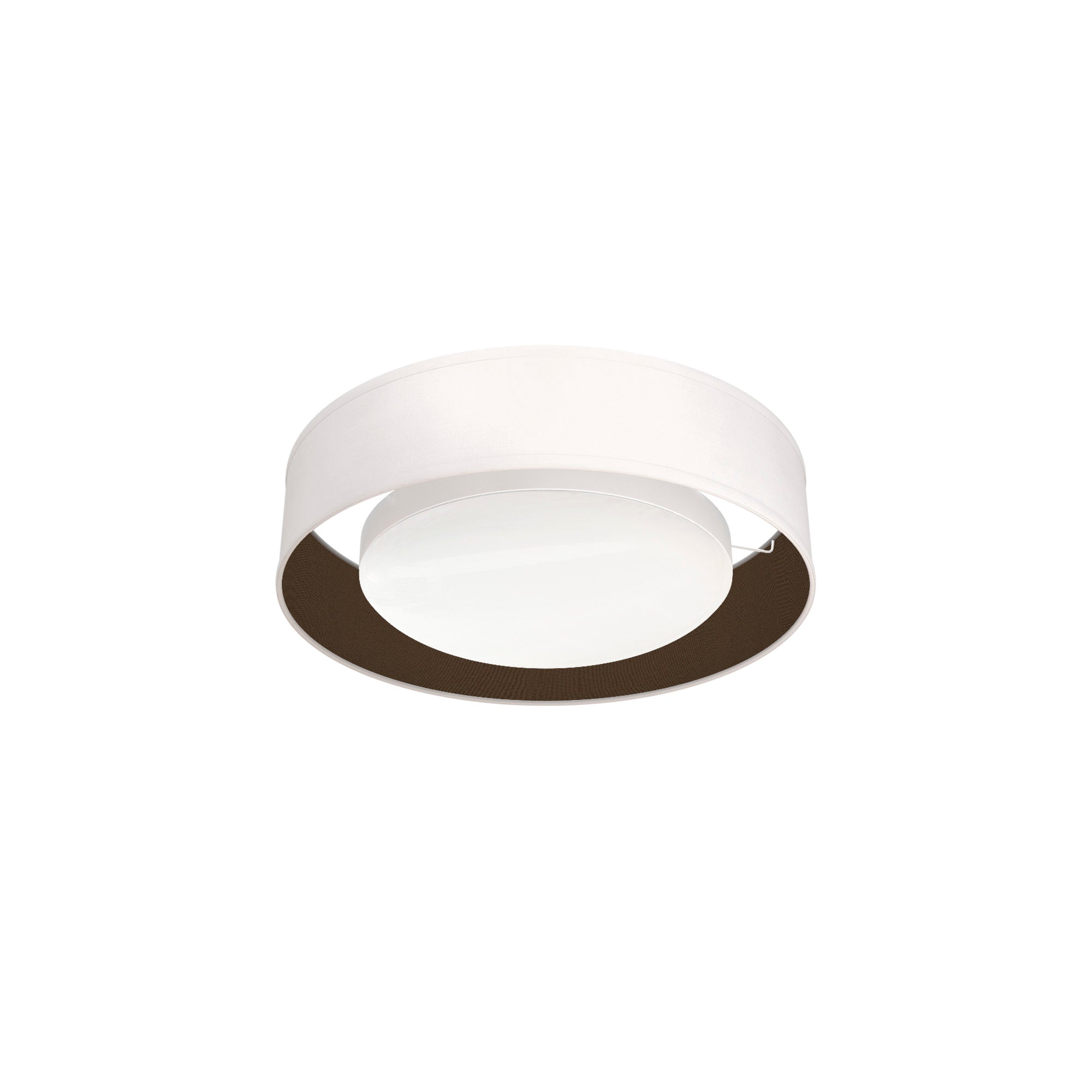 The Vinny Flush Mount from Seascape Fixtures with a silk shade in chocolate color.