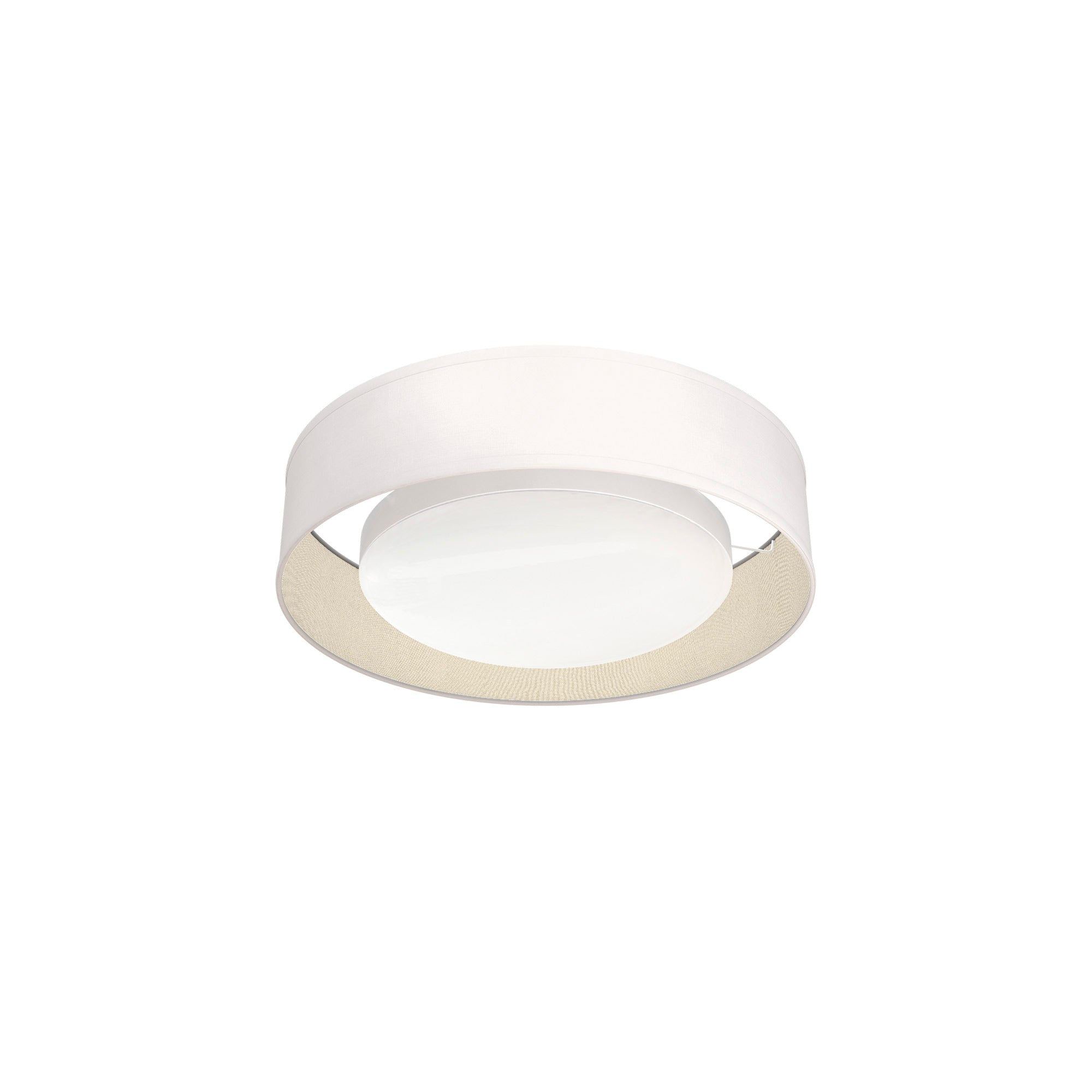 The Vinny Flush Mount from Seascape Fixtures with a silk shade in cream color.