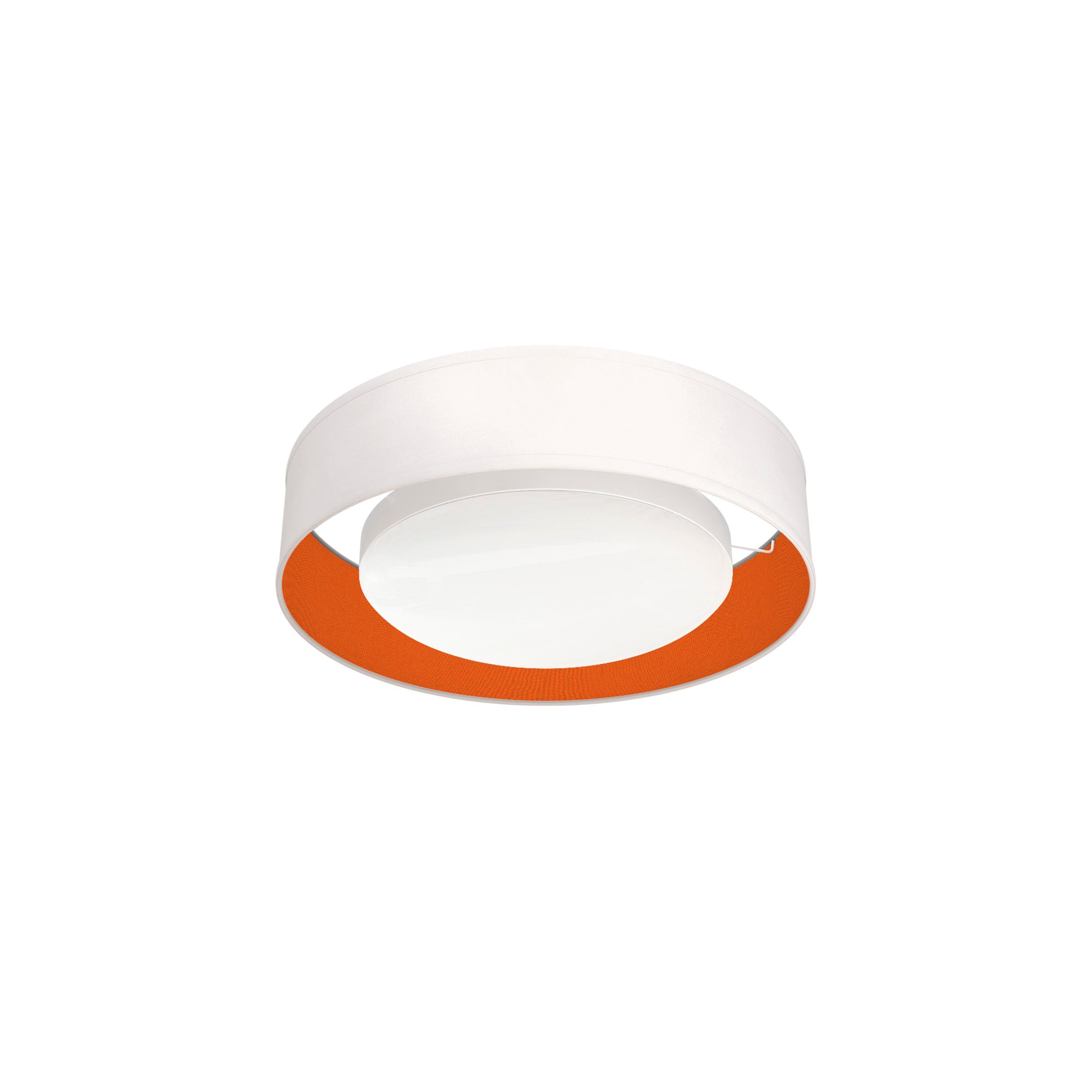 The Vinny Flush Mount from Seascape Fixtures with a silk shade in orange color.