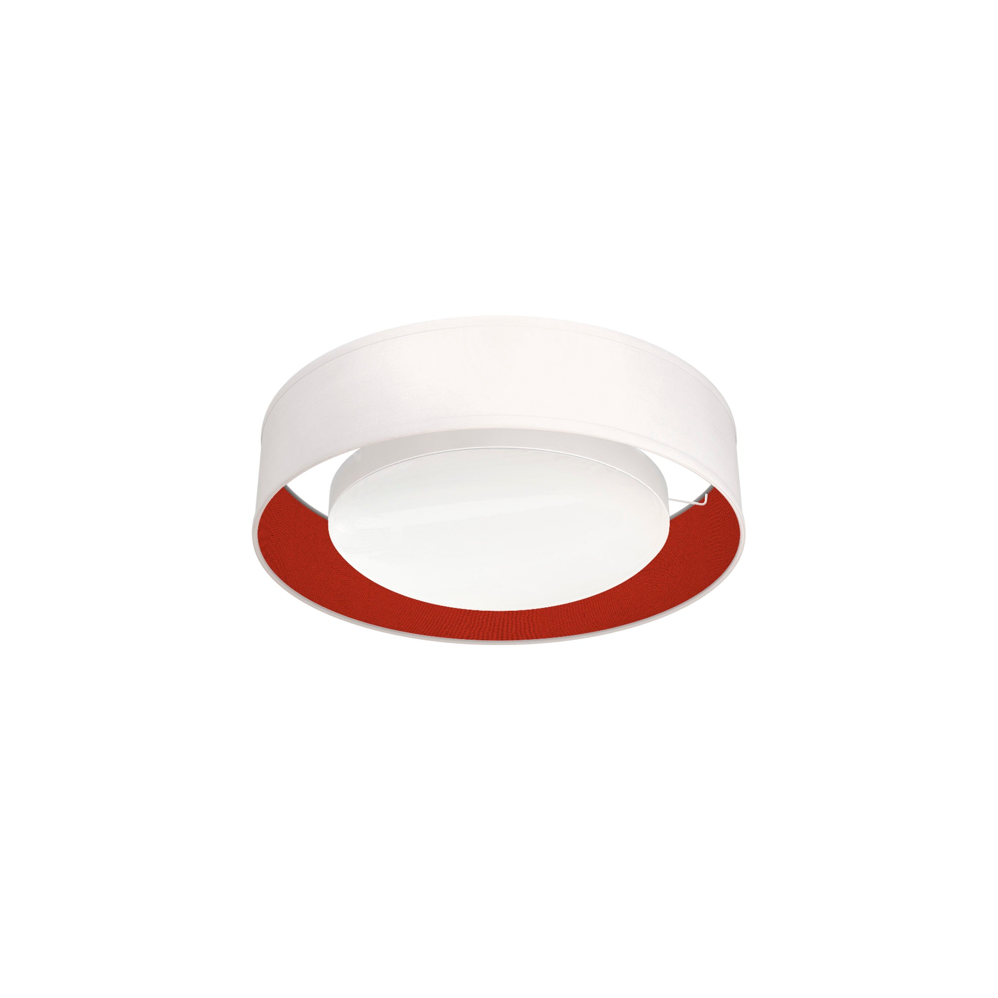 The Vinny Flush Mount from Seascape Fixtures with a silk shade in red color.