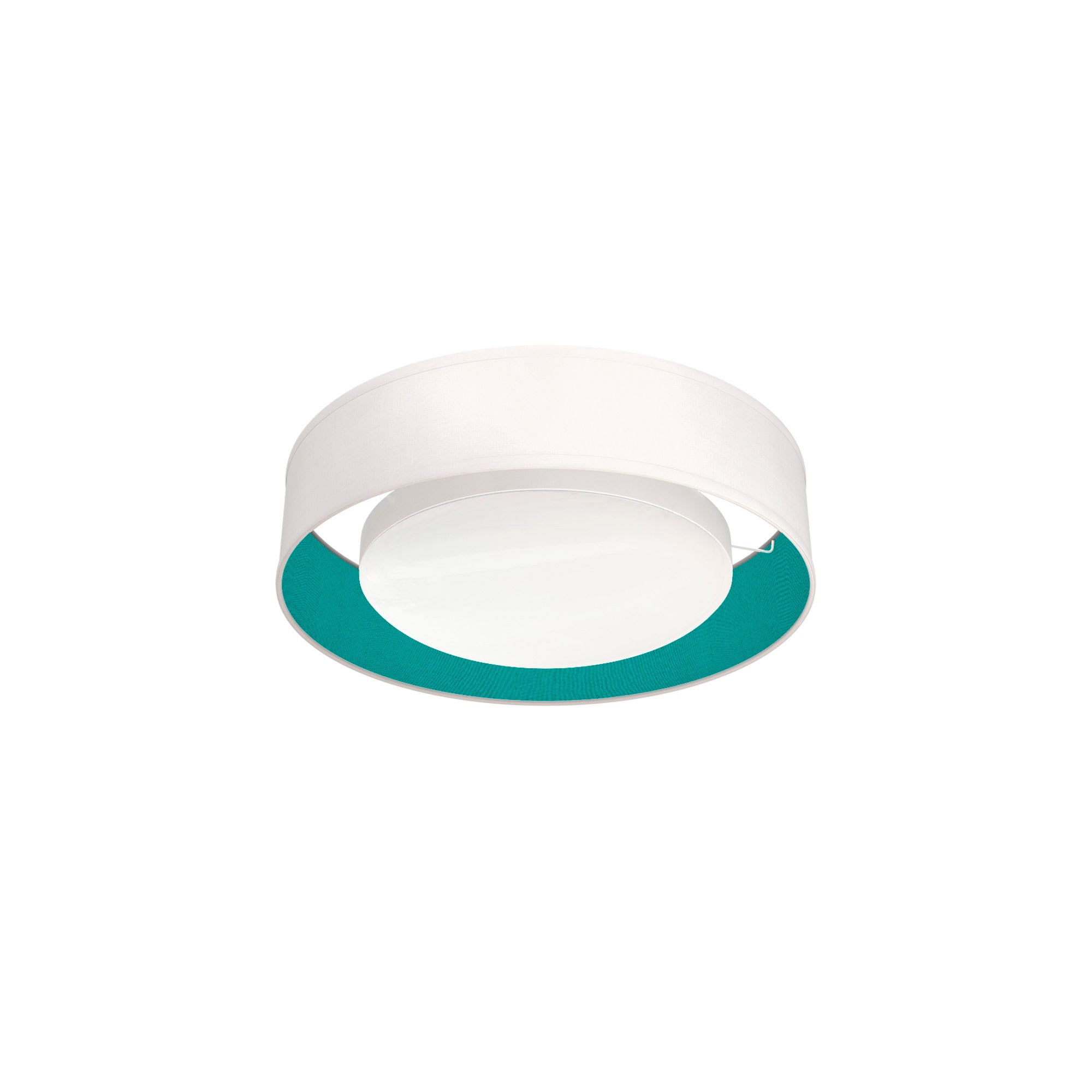 The Vinny Flush Mount from Seascape Fixtures with a silk shade in turquoise color.