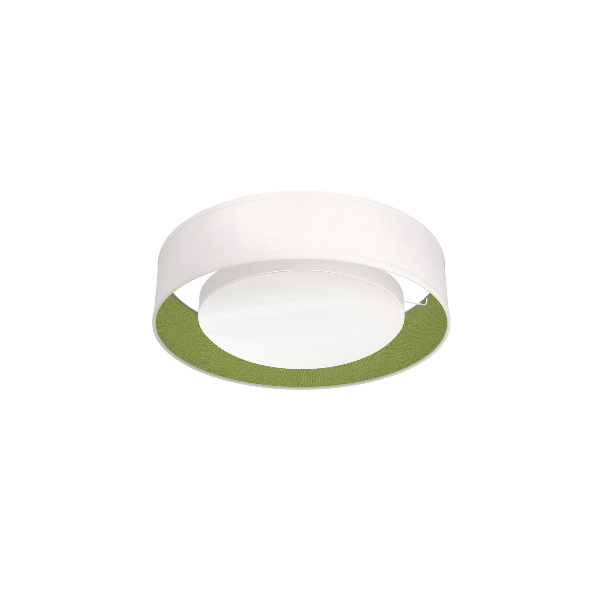 The Vinny Flush Mount from Seascape Fixtures with a silk shade in verde color.